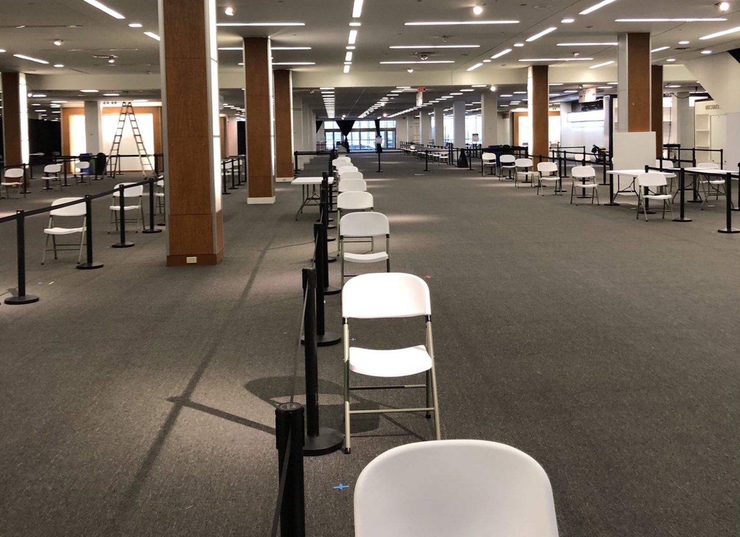 The interior of the mass vaccination site at the former Bon-Ton department store at Park City Center in Lancaster.