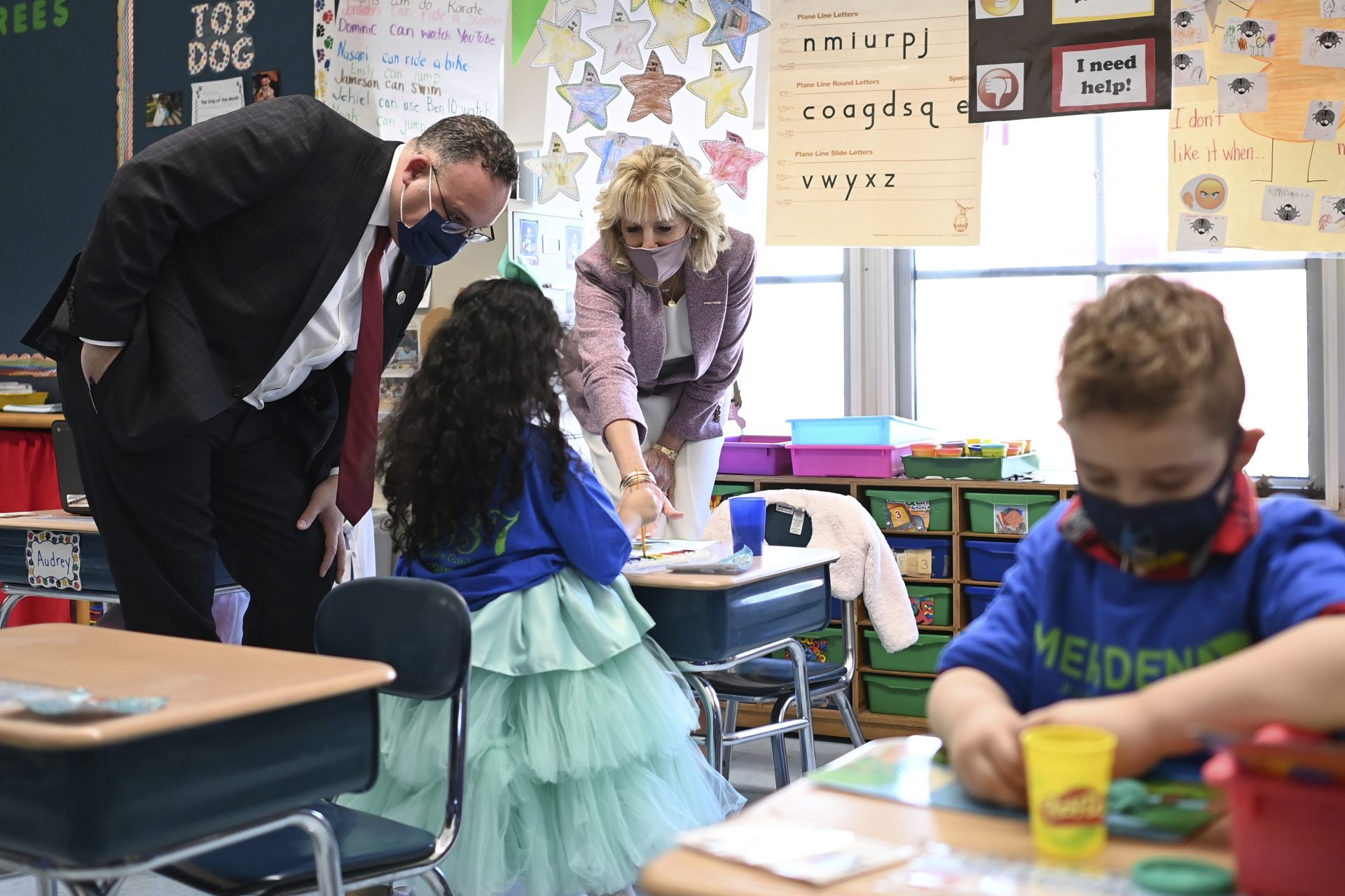 First lady Jill Biden and Education Secretary Miguel Cardona tour Benjamin Franklin Elementary School, Wednesday, March 3, 2021 in Meriden, Ct.