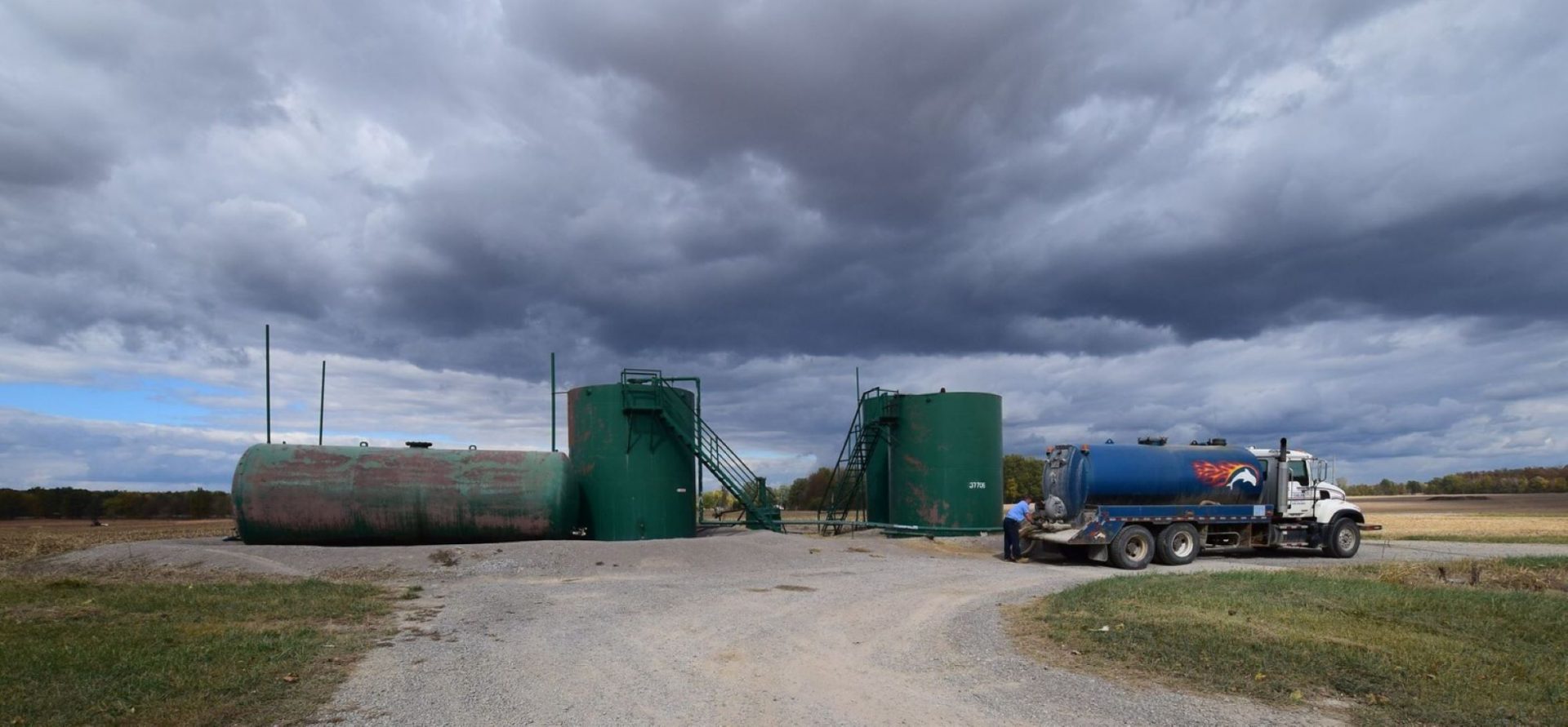 A truck carrying fracking wastewater at an injection well in Morrow County, Ohio in 2015.  