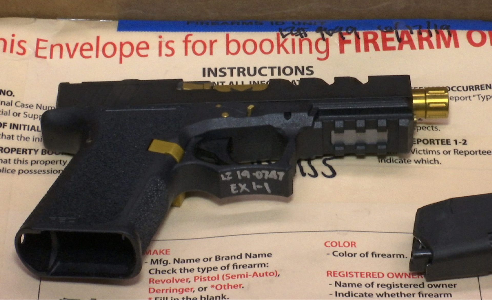 In this photo taken Wednesday, Nov. 27, 2019, are "ghost guns" on display at the headquarters of the San Francisco Police Department in San Francisco.