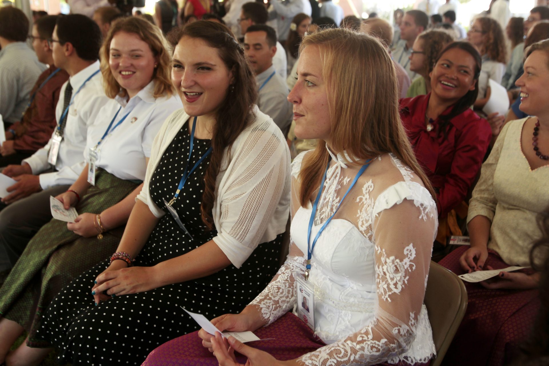 U.S. Peace Corps volunteers attend the swears in ceremony in U.S. Embassy to Cambodia, in Phnom Penh, Cambodia, Friday, Sept. 25, 2015 as they mark official start of the corps volunteer program in this impoverished Southeast Asian nation. Hundreds of Peace Corps volunteers have served in at least 17 provinces throughout Cambodia since 2007.