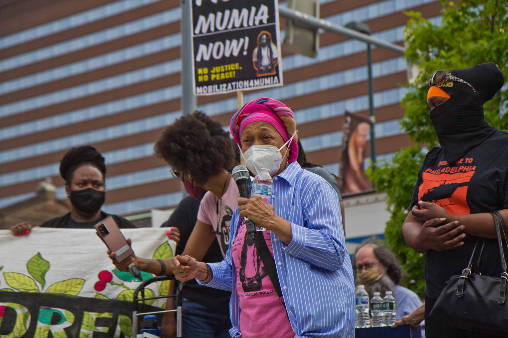 Pam Africa described police abuse her family experienced at a protest outside the Penn Museum on April 28, 2021, over the museum’s mistreatment of the remains of children Tree and Delisha Africa who were killed when Philadelphia police bombed the MOVE Organization’s headquarters in 1985.