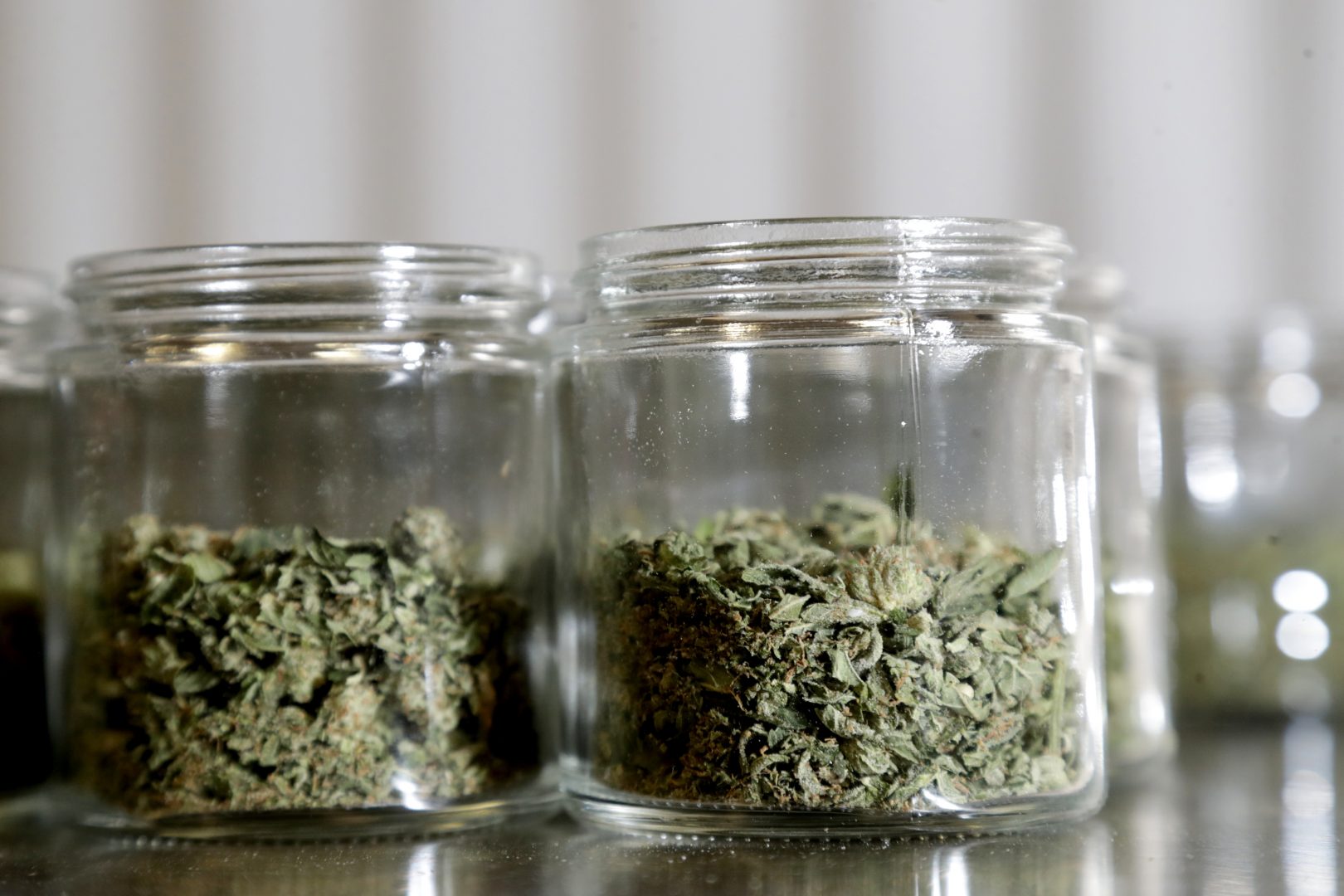 FILE PHOTO: Marijuana buds are seen in jars as they are sorted at Compassionate Care Foundation's grow house, Friday, March 22, 2019, in Egg Harbor Township, N.J.