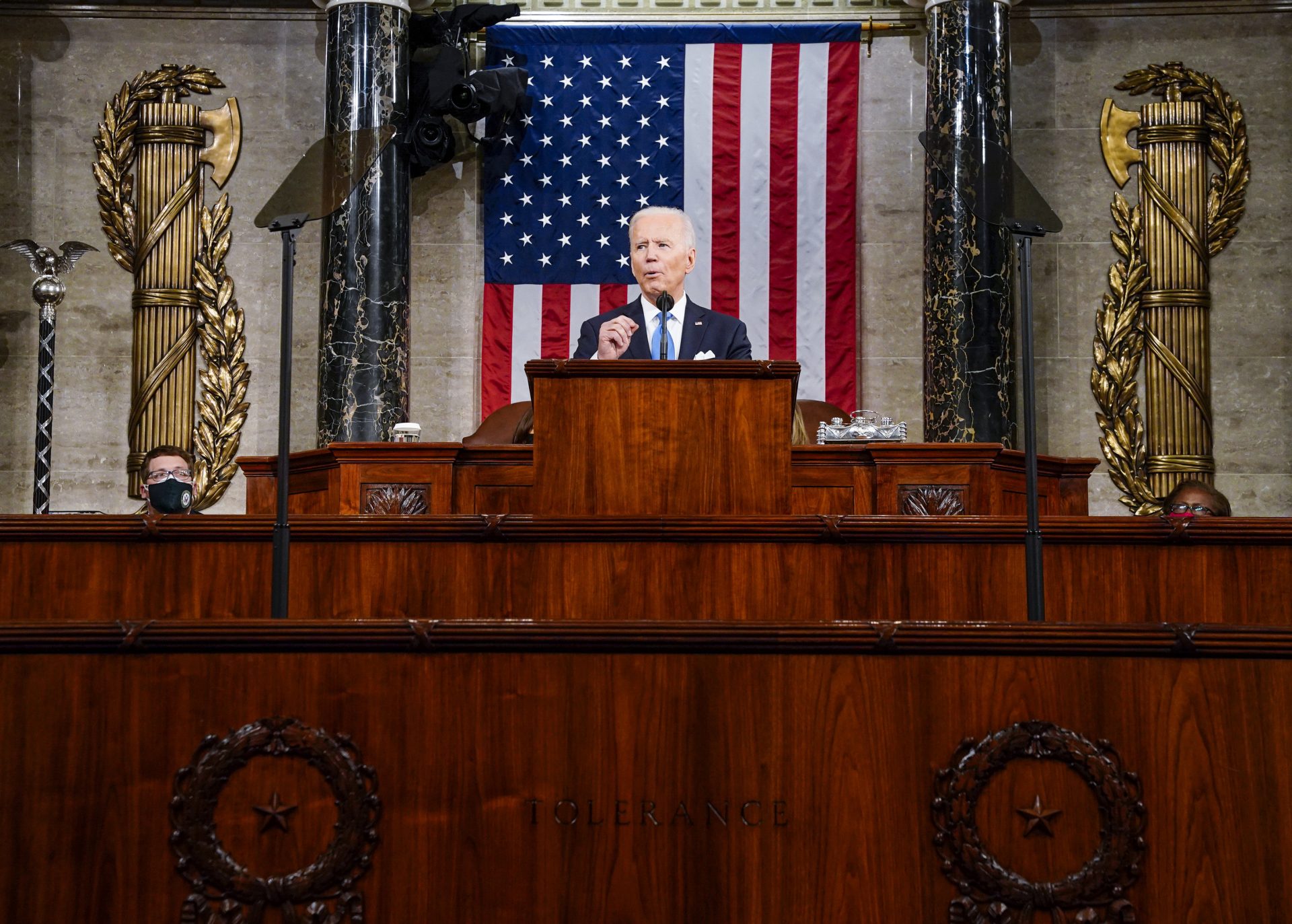 President Joe Biden addresses a joint session of Congress, Wednesday, April 28, 2021, in the House Chamber at the U.S. Capitol in Washington.