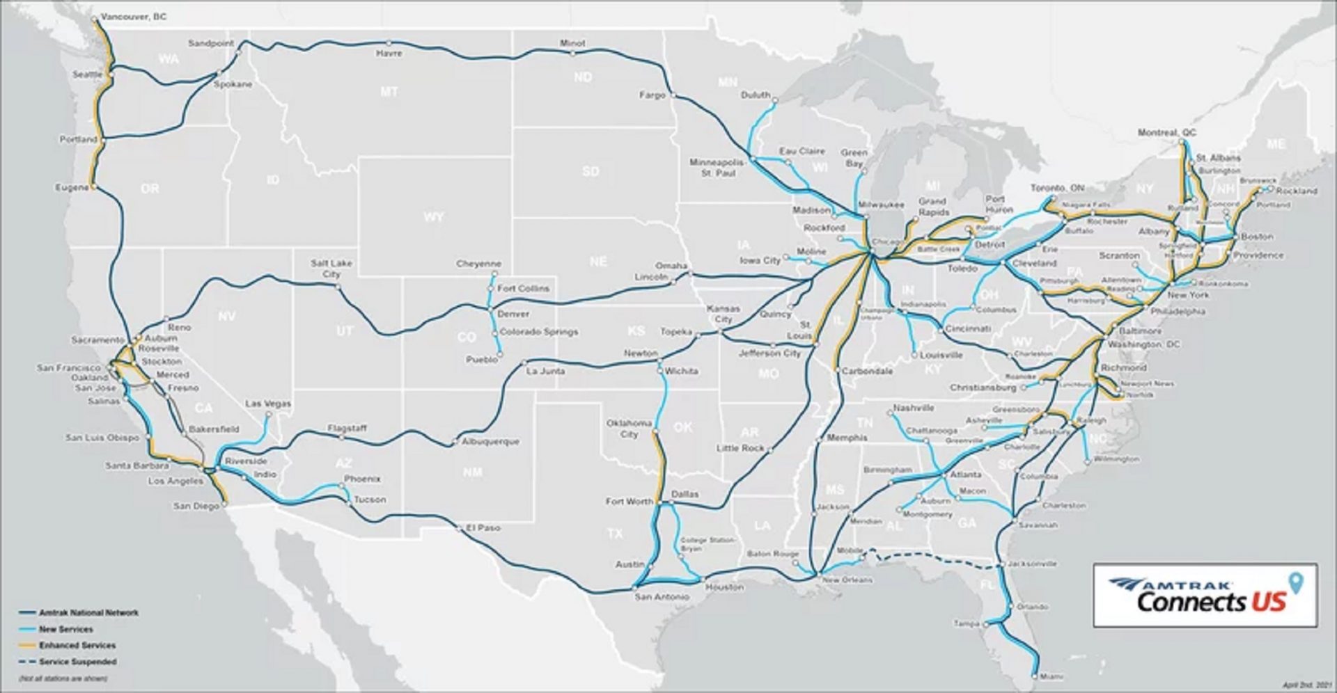 Amtrak has proposed a plan for new and enhanced rail connections across the United States