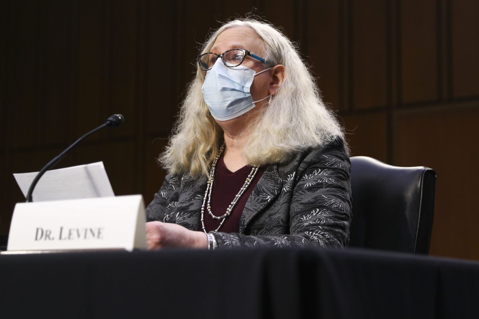 Rachel Levine, nominated to be an assistant secretary at the Department of Health and Human Services, testifies before the Senate Health, Education, Labor, and Pensions committee on Capitol Hill in Washington on Thursday, Feb. 25, 2021. 