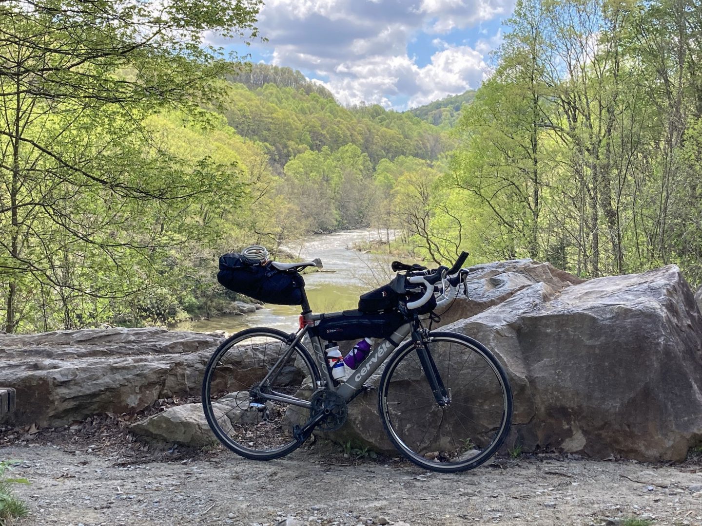 A bike is pictured at an overlook just before Ohiopyle.