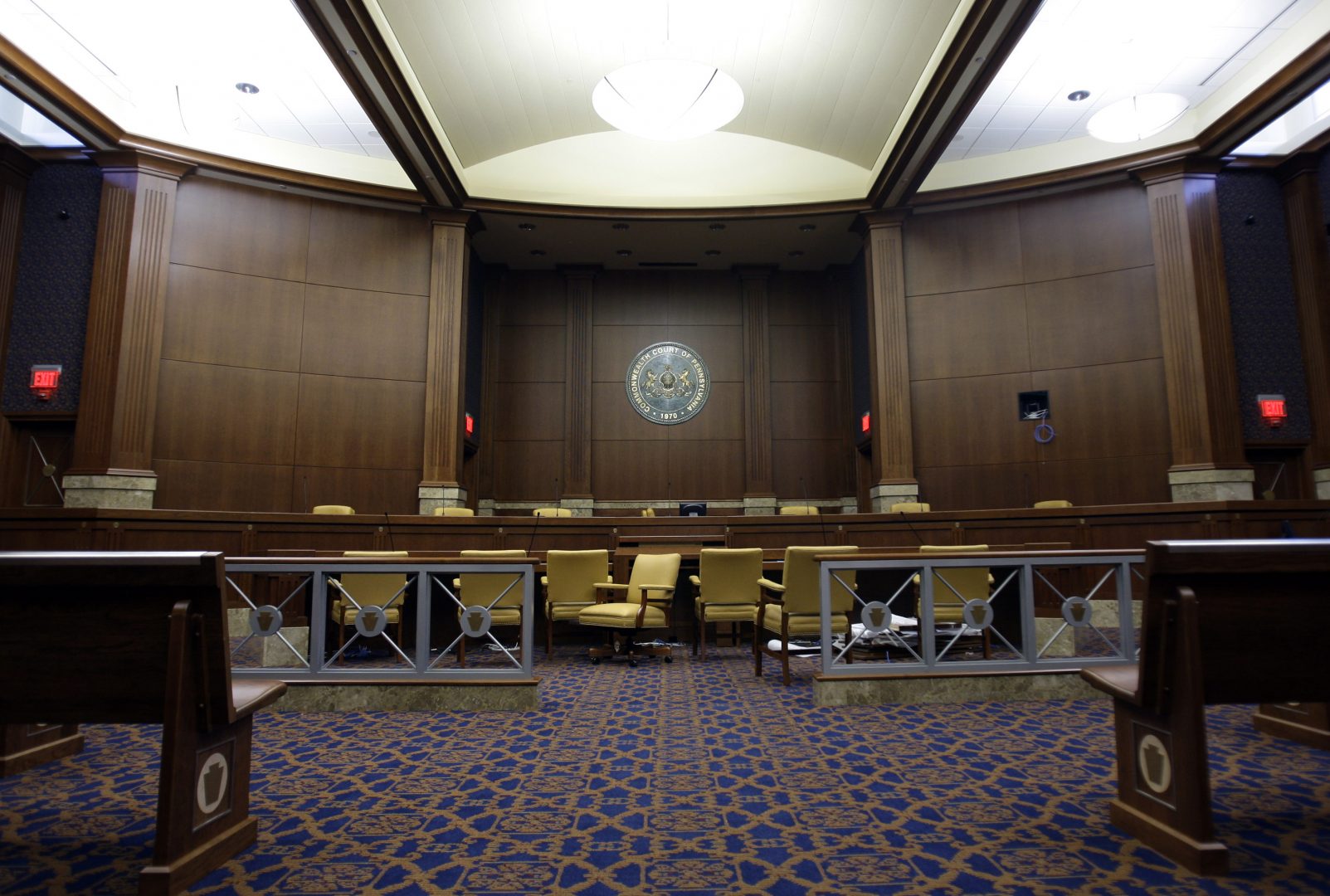 FILE PHOTO: This July 27, 2009, file photo shows the largest of three courtrooms at the Pennsylvania Judicial Center in Harrisburg, Pa.