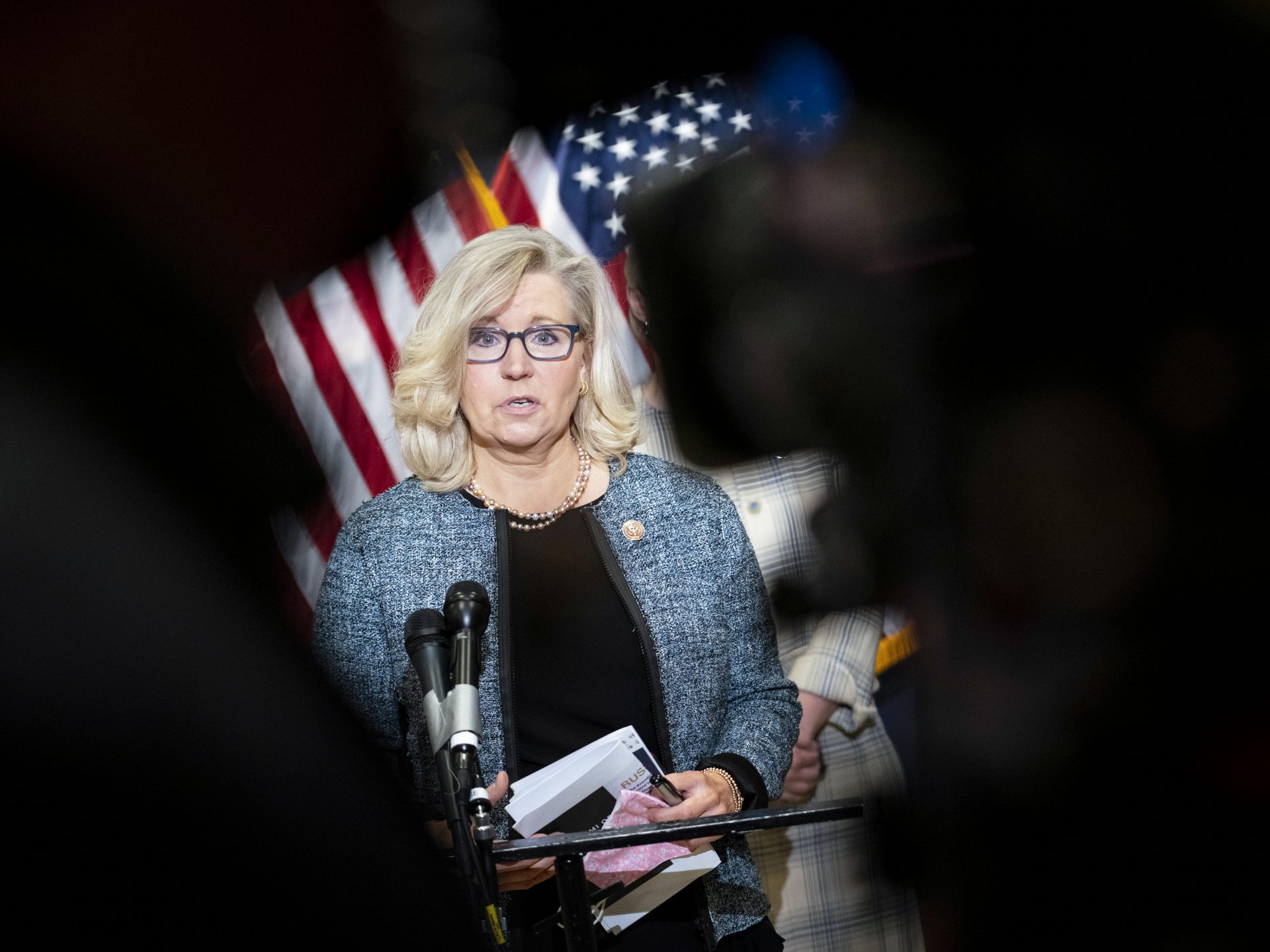 Support for Rep. Liz Cheney, seen here on April 20, is crumbling as the second-ranking House Republican is publicly supporting her ousting from GOP leadership.