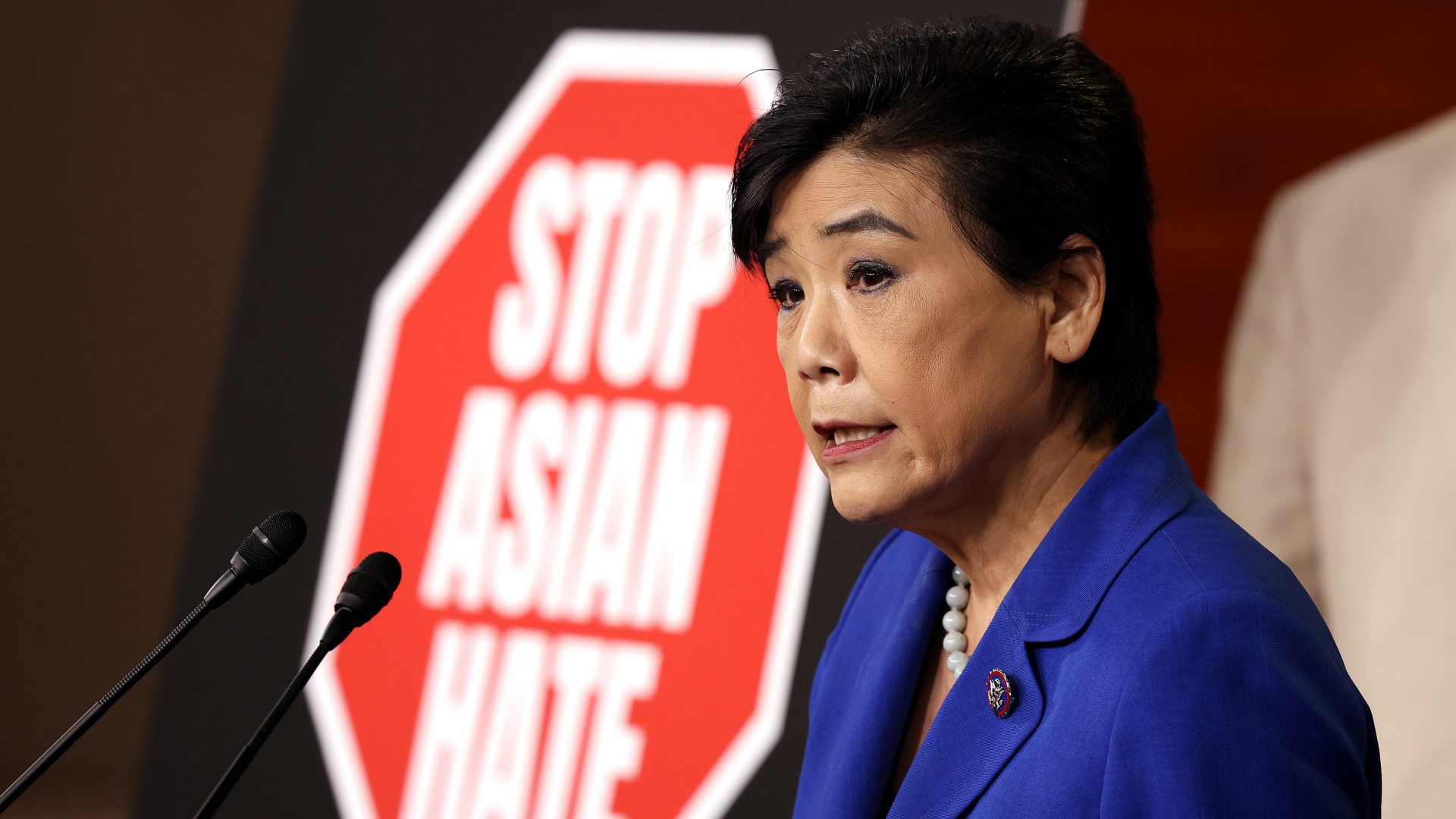 Rep. Judy Chu, D-Calif., is seen speaking on the COVID-19 Hate Crimes Act ahead of its passage at the U.S. Capitol on Tuesday.