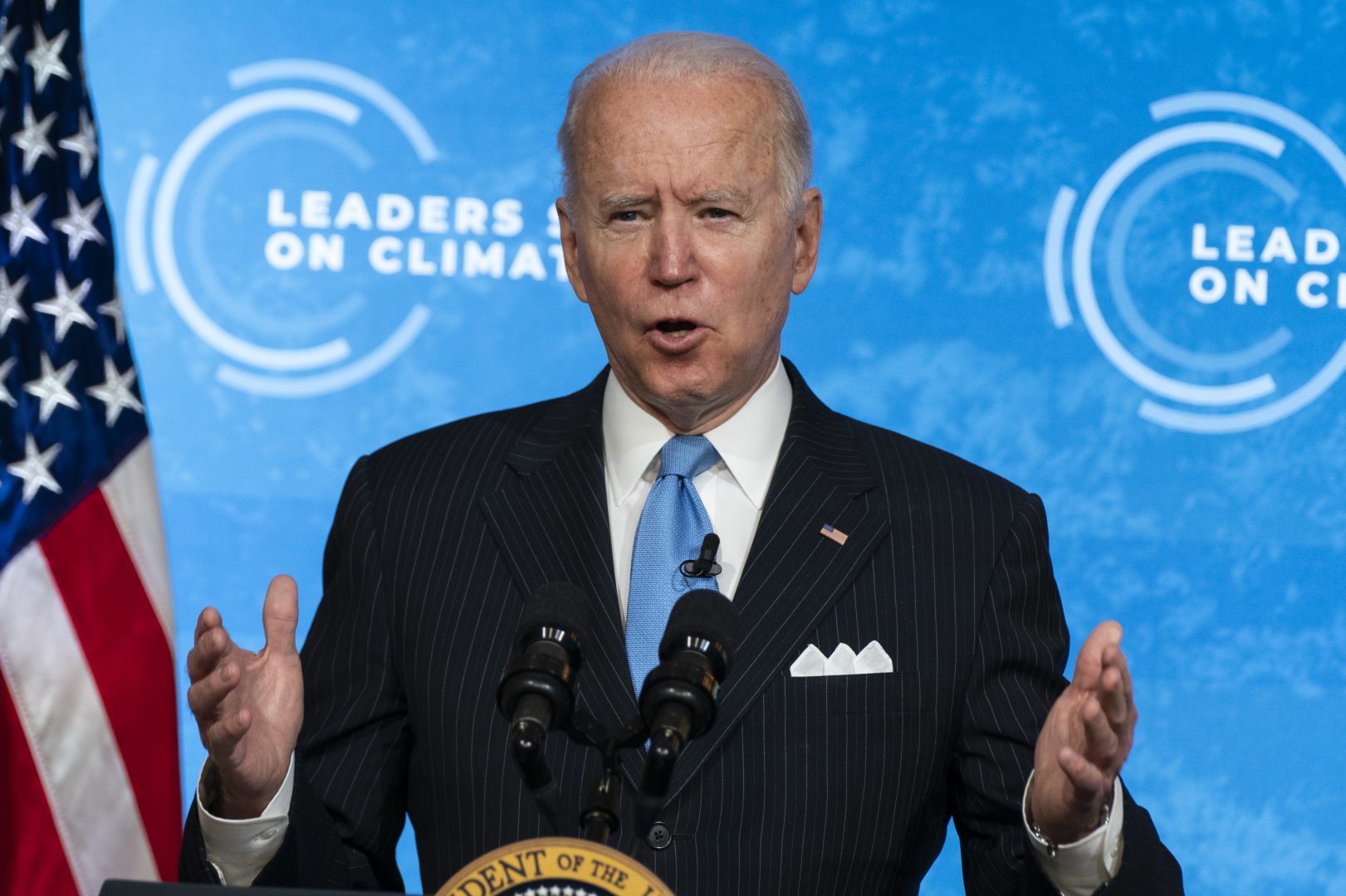 President Joe Biden speaks to the virtual Leaders Summit on Climate, from the East Room of the White House, Friday, April 23, 2021, in Washington. 
