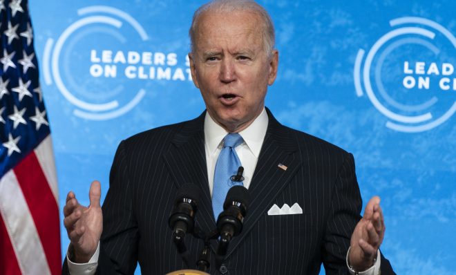 President Joe Biden speaks to the virtual Leaders Summit on Climate, from the East Room of the White House, Friday, April 23, 2021, in Washington. 