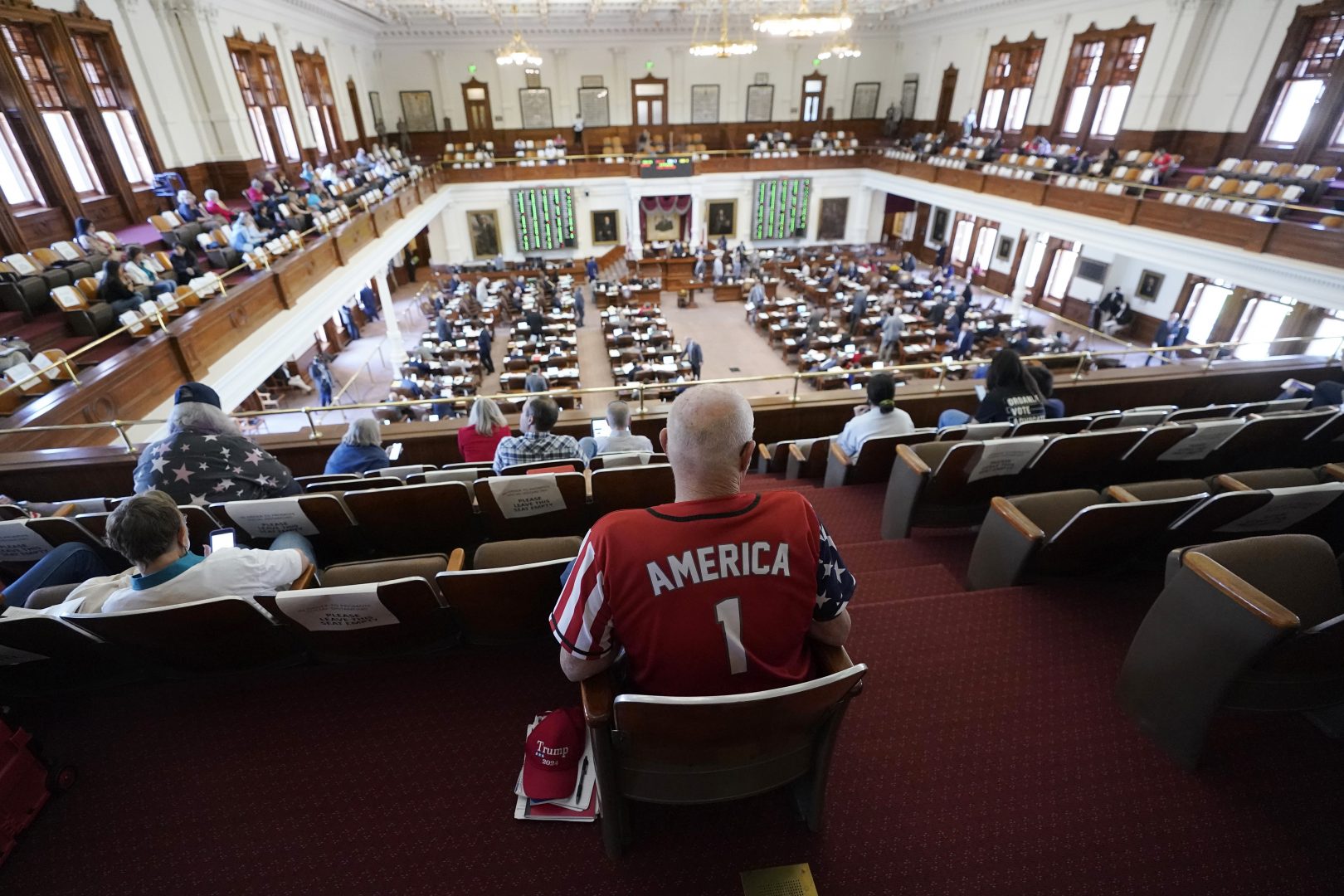 Gerald Welty sits the House Chamber at the Texas Capitol as he waits to hear debate on voter legislation in Austin, Texas, Thursday, May 6, 2021.