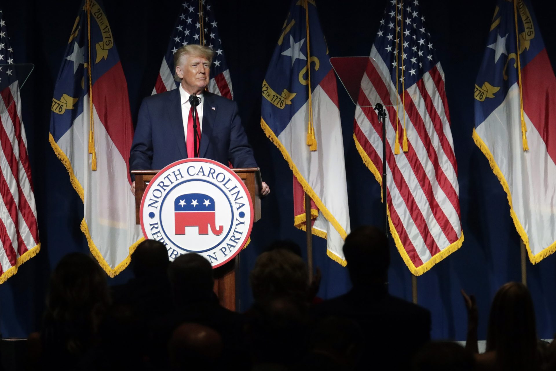 Former President Donald Trump speaks at the North Carolina Republican Convention Saturday, June 5, 2021, in Greenville, N.C.