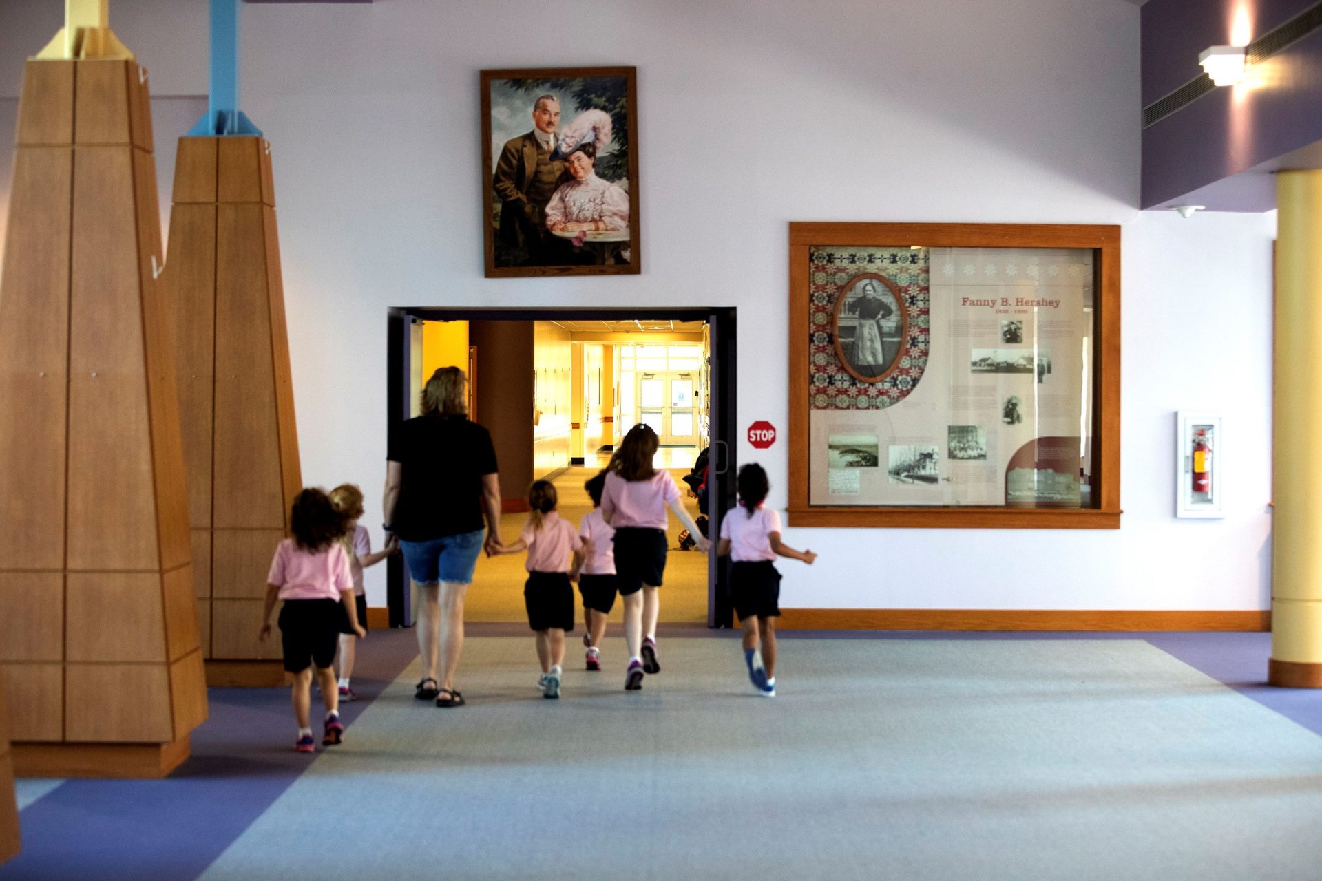 The culture of the school reflects the goals that Milton and Catherine Hershey, pictured above a doorway in Fanny Hershey Memorial Hall, wrote into the institution’s founding deed.