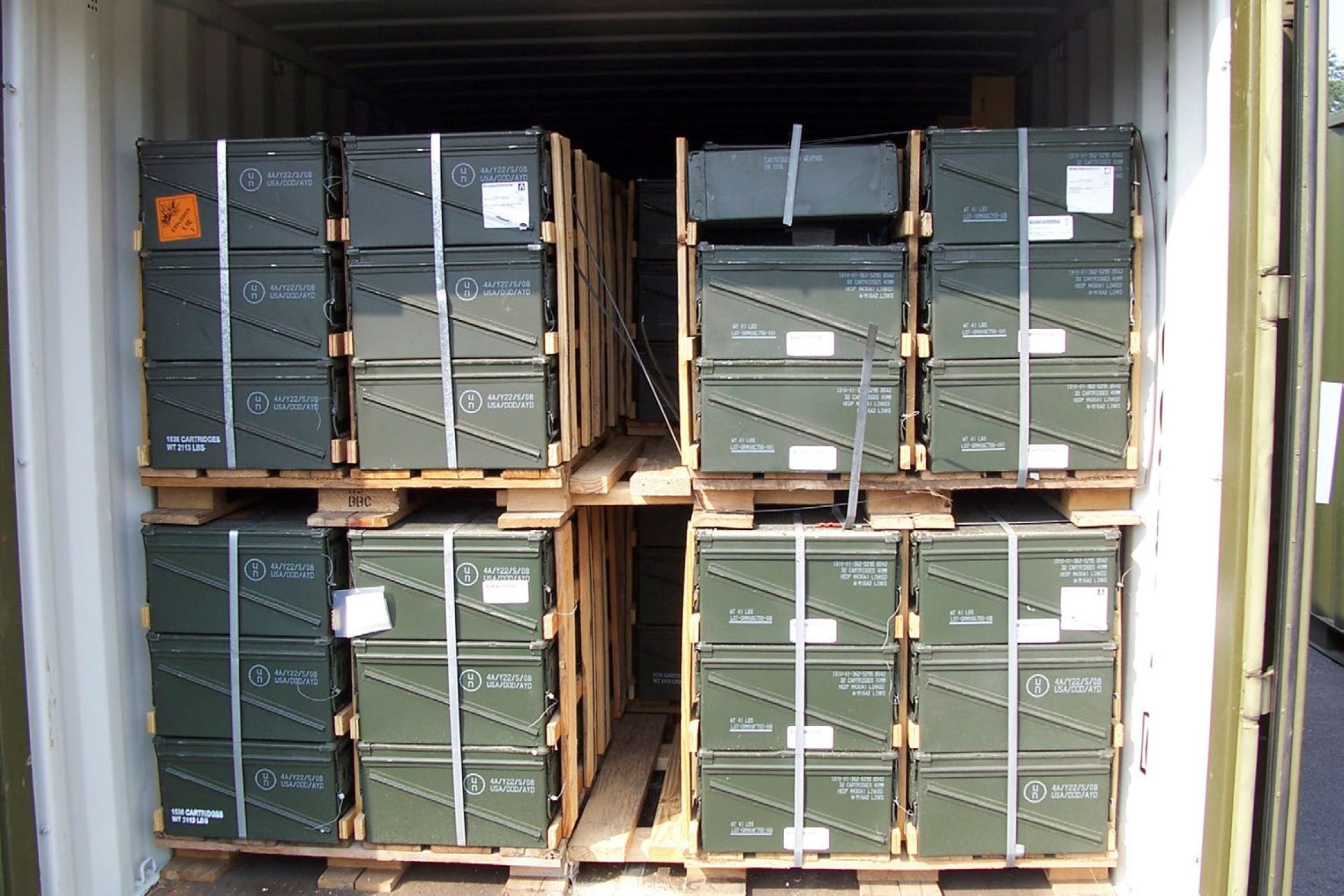 In this July 2017 image released by the U.S. Army Criminal Investigation Command on Feb. 9, 2021, a storage container of explosive ordnance shows signs of theft after arriving at the Letterkenny Army Depot in Chambersburg, Pa. An ammunition canister containing 32 rounds of 40mm M430A1 grenades, property of the U.S. Marine Corps, was missing.