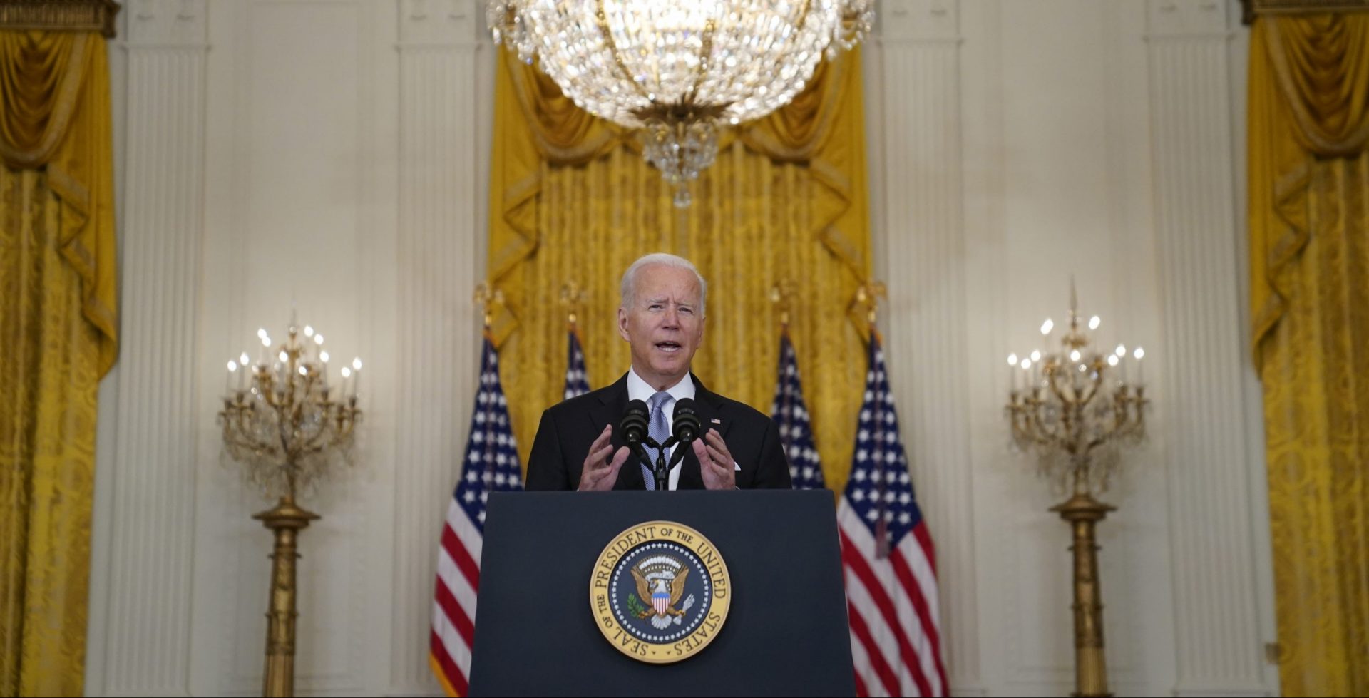 President Joe Biden speaks from the East Room of the White House, Monday, Aug. 16, 2021, in Washington.