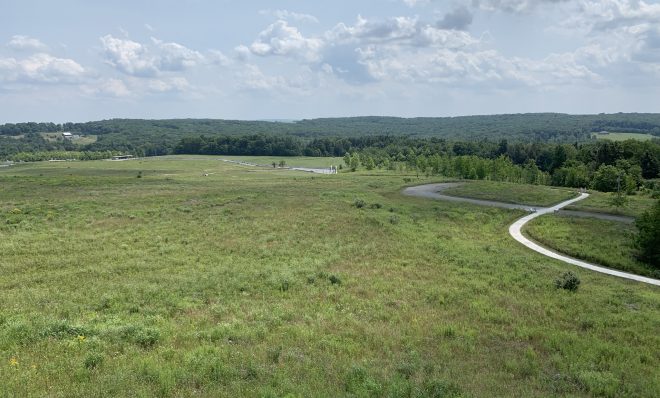 The Flight 93 National Memorial is seen from the visitor center in this photo from July 28, 2021.