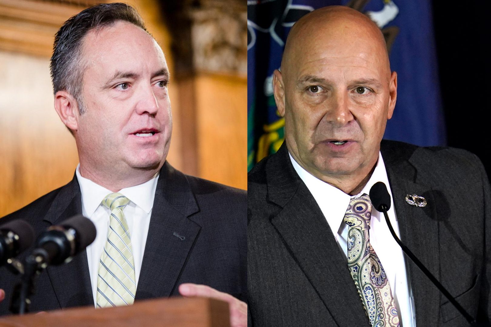 Pa. Senate President Pro Tempore Jake Corman (left), and Pa. state Sen. Doug Mastriano, R-Franklin.