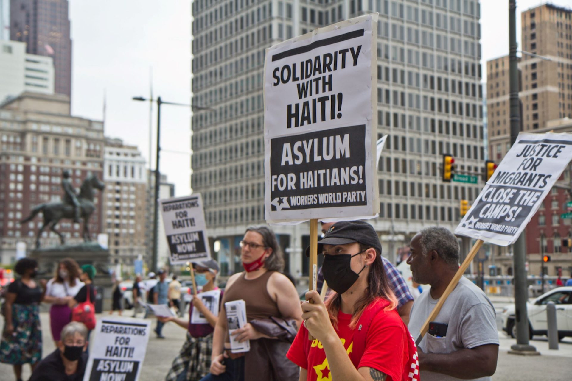 Philadelphians protested against the deportation of Haitian asylum-seekers outside City Hall on Sept. 28, 2021.