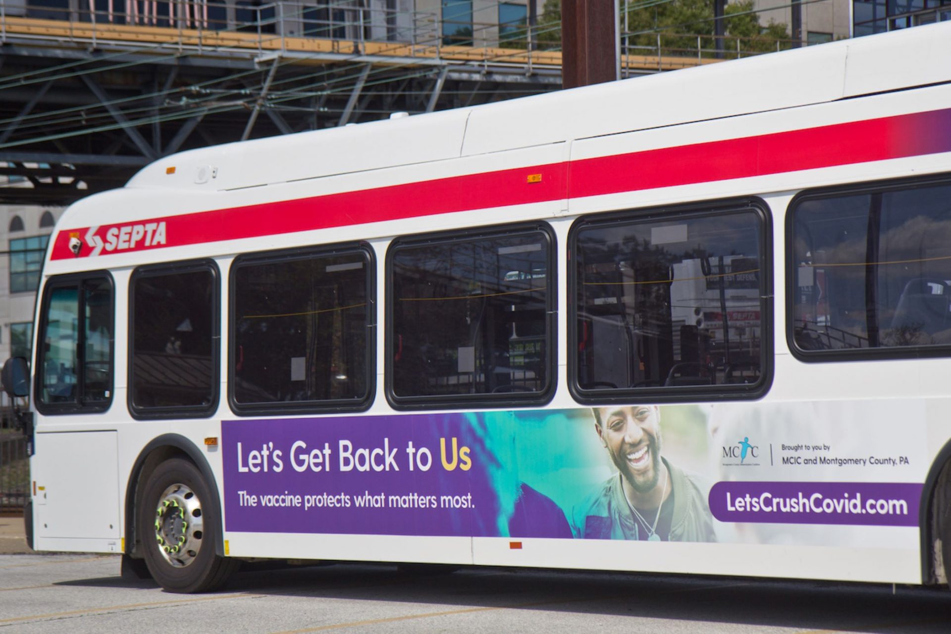 A new ad is running on SEPTA buses encouraging Montgomery County residents to get the COVID-19 vaccine.