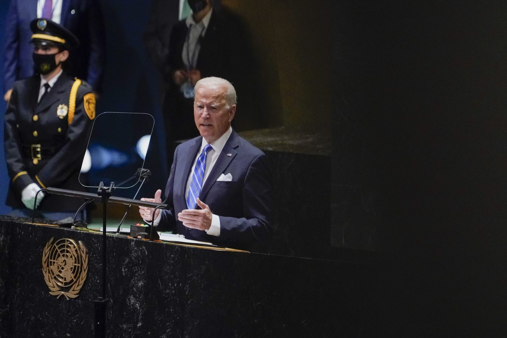 President Joe Biden delivers remarks to the 76th Session of the United Nations General Assembly, Tuesday, Sept. 21, 2021, in New York.