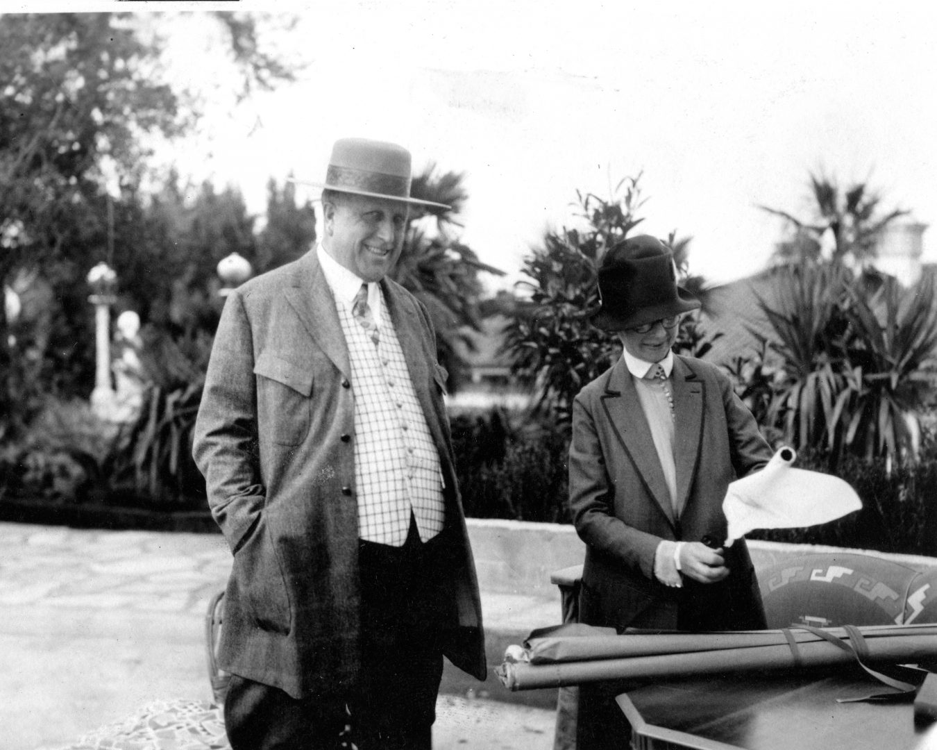 William Randolph Hearst with Hearst Castle architect Julia Morgan.
