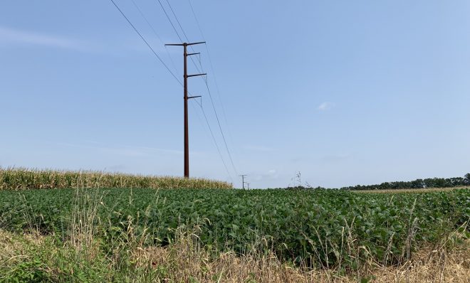 Transmission lines stretch through farm fields in Chanceford Township, York County on Sept. 13, 2021.