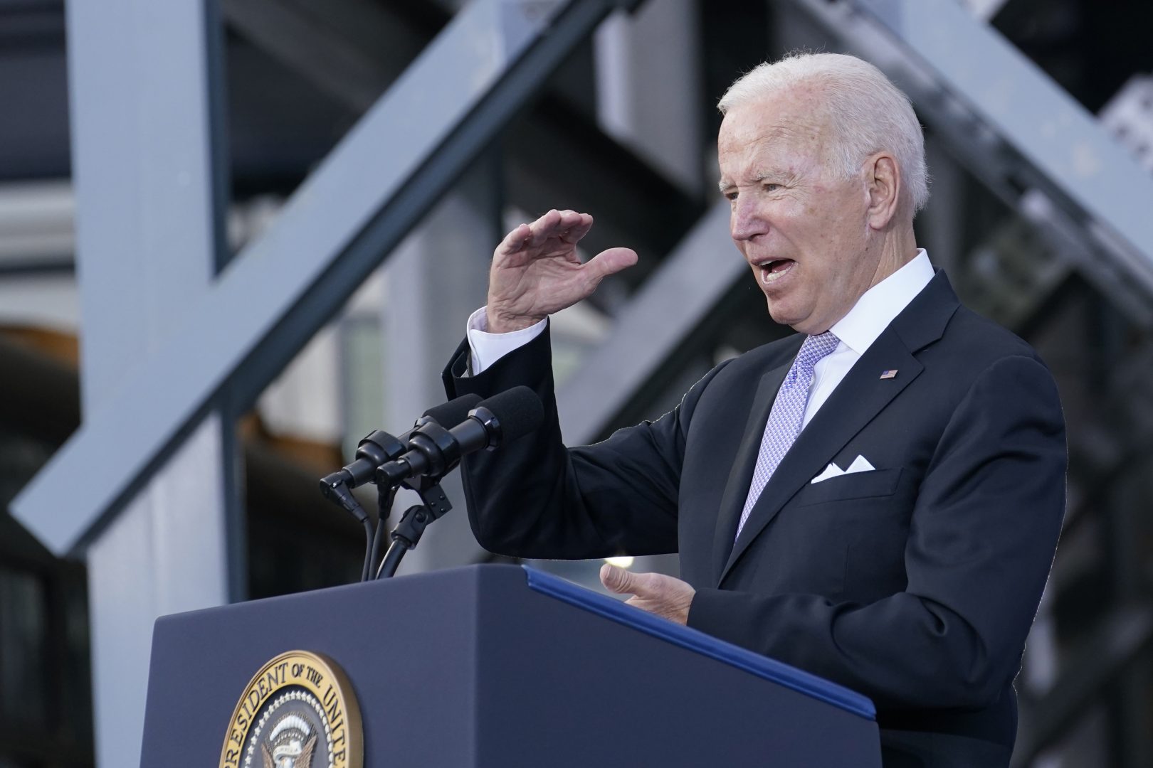 President Joe Biden speaks about his infrastructure plan and his domestic agenda during a visit to the Electric City Trolley Museum in Scranton, Pa., Wednesday, Oct. 20, 2021. (AP Photo/Susan Walsh)