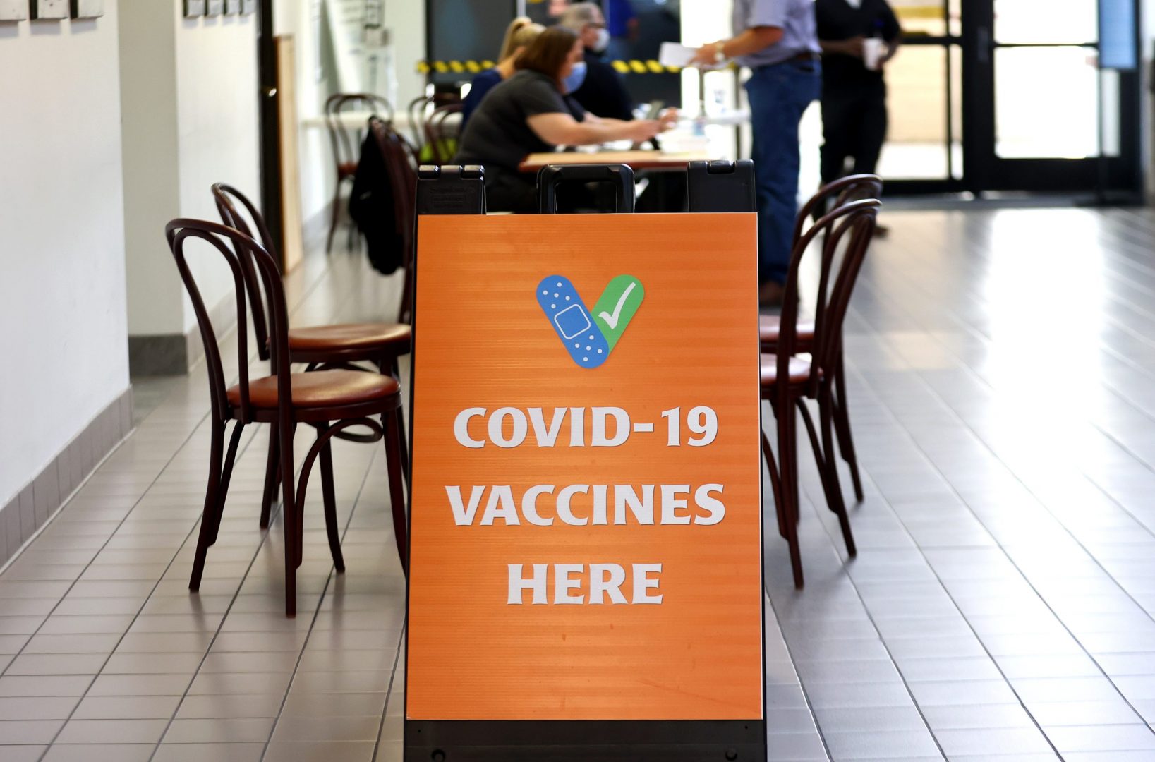 LAKE CHARLES, LOUISIANA - AUGUST 10: (EDITORIAL USE ONLY) A sign promotes COVID-19 vaccines at Lake Charles Memorial Hospital on August 10, 2021 in Lake Charles, Louisiana. Hospitalizations for COVID-19 surpassed another record in the state yesterday to 2,720 with Louisiana as one of the nation's epicenters while the spread of the Delta variant continues. More than ninety percent of Louisiana's hospitalized COVID-19 patients are unvaccinated. Lake Charles Memorial currently holds 52 COVID-19 patients, 25 of whom are in the ICU. (Photo by Mario Tama/Getty Images)