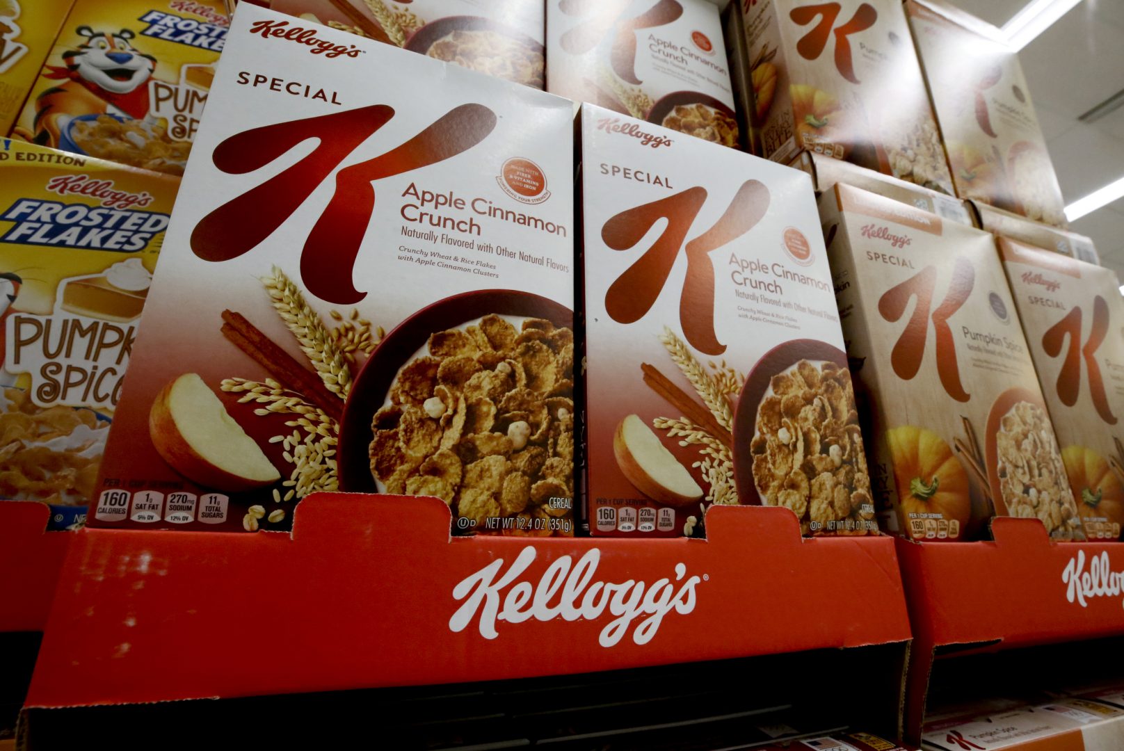 In this Aug. 8, 2018, file photo boxes of Kellogg's Special K cereal sit on display in a market in Pittsburgh.