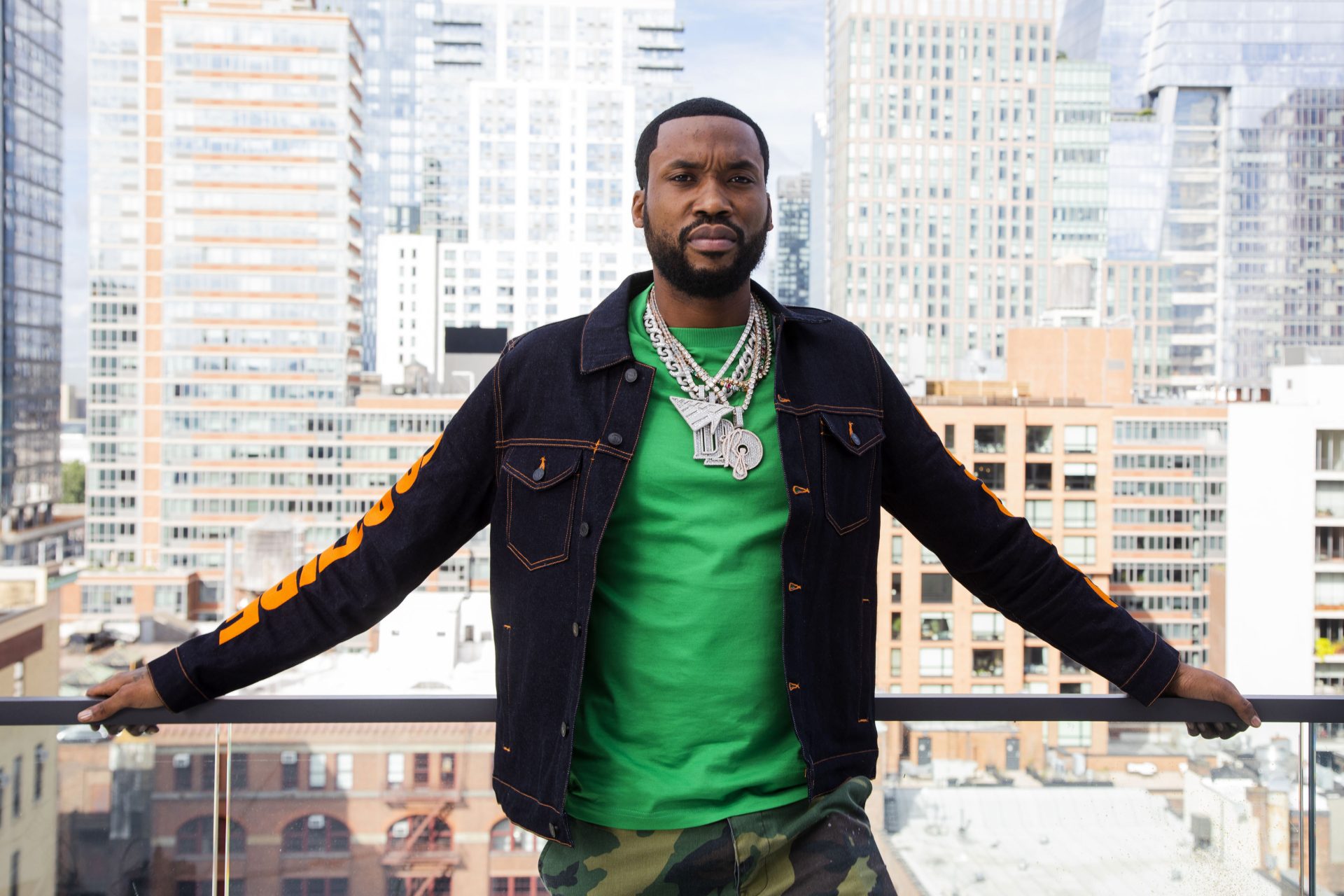 Meek Mill poses for a portrait at the Roc Nation offices in New York on Sept. 22, 2021, to promote his upcoming album “Expensive Pain.” The Philadelphia rapper is planning a concert on Oct. 23 at Madison Square Garden to celebrate the new album.