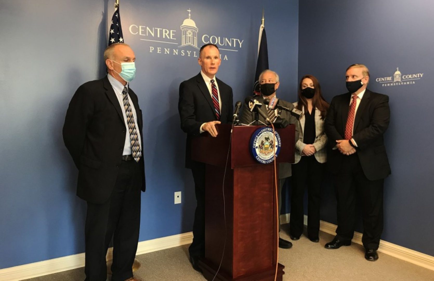Centre County Deputy District Attorney Sean McGraw, center, said State College Police made an arrest Tuesday in a 26-year-old cold case using genetic genealogy.