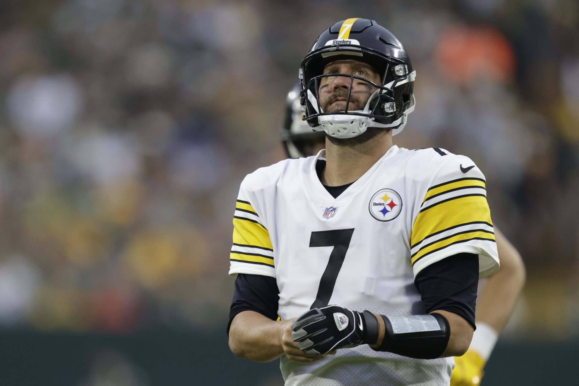 Pittsburgh Steelers' Ben Roethlisberger reacts as he walks off the field during the second half of an NFL football game against the Green Bay Packers Sunday, Oct. 3, 2021, in Green Bay, Wis.