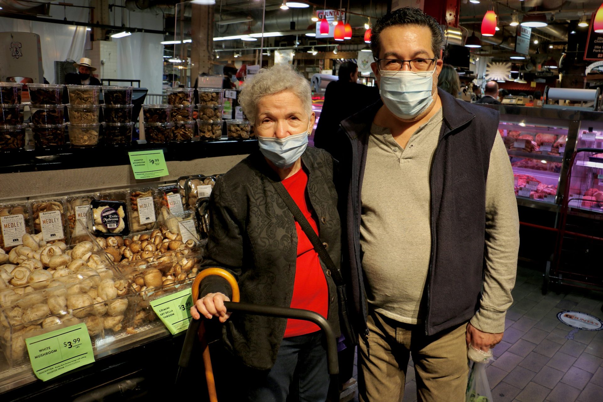 Lenore Gorenstein, 82, shops for produce at Reading Terminal Market with her son, Joel Gorenstein.
