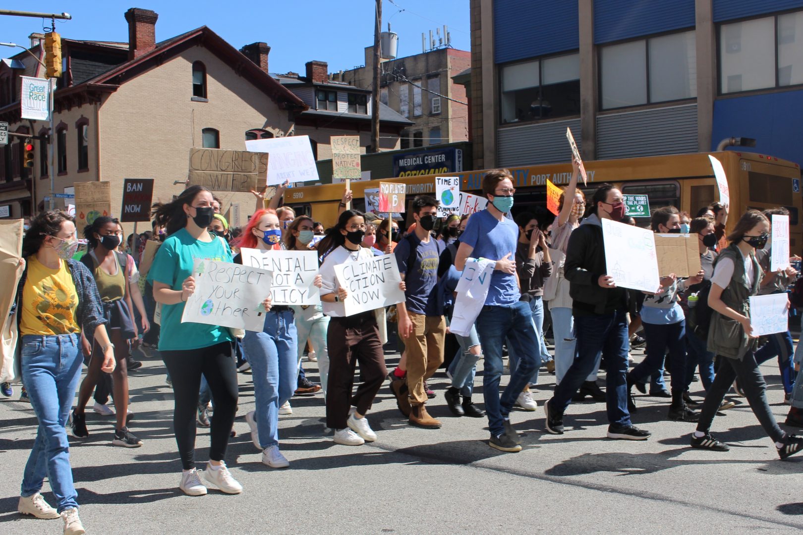 The student climate strike on September 24, 2021 in Pittsburgh brought out more than 150 young people. Experts say this kind of action can help people who are anxious about the climate crisis.  
