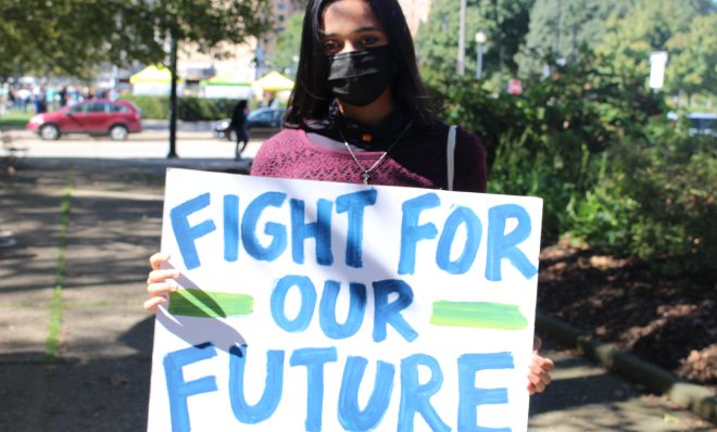  Mahitha Ramachandran at the climate strike on September 24, 2021, in Pittsburgh.

