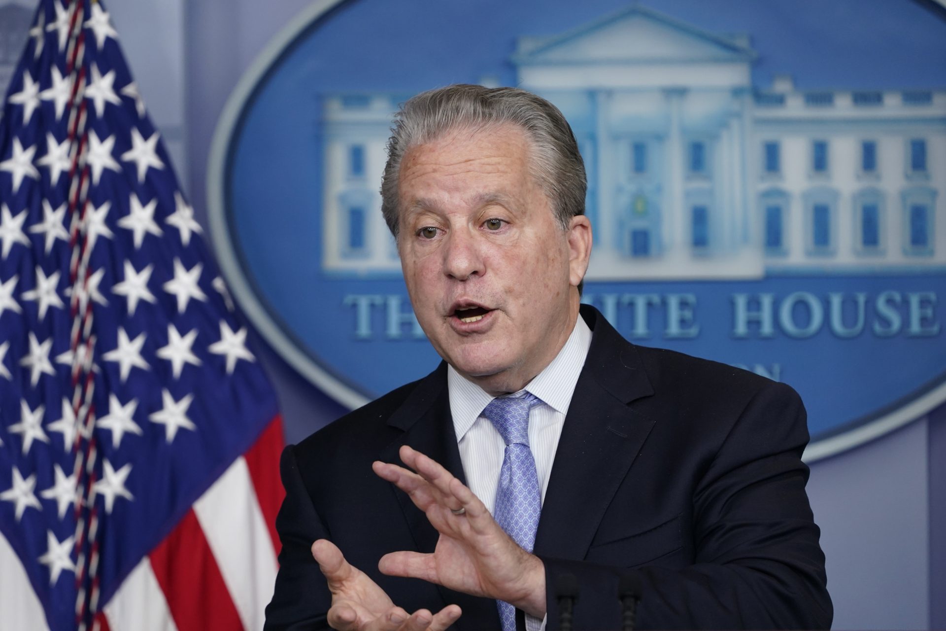 Gene Sperling, who leads the oversight for distributing funds from President Joe Biden's $1.9 trillion coronavirus rescue package, speaks during the daily briefing at the White House in Washington, on Aug. 2, 2021.