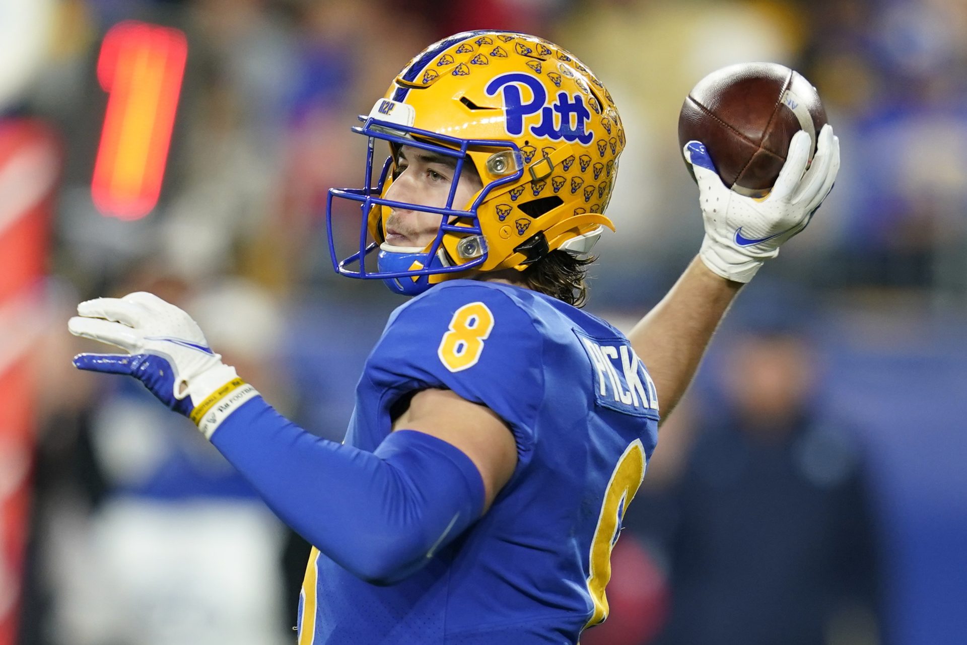 Pittsburgh quarterback Kenny Pickett throws a pass against North Carolina during the second half of an NCAA college football game Thursday, Nov. 11, 2021, in Pittsburgh.