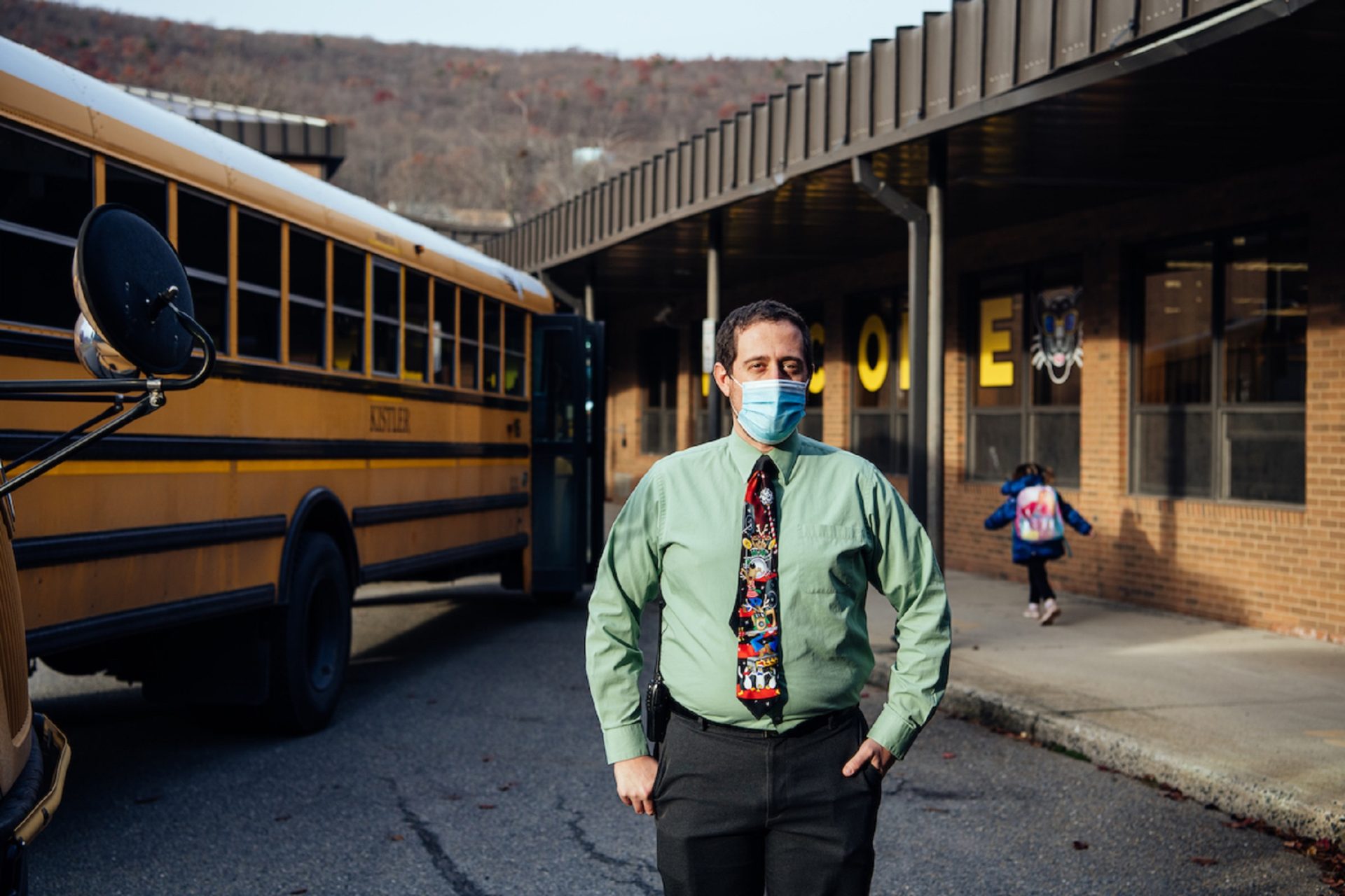 Principal Rob Palazzo also serves as Panther Valley Elementary’s school psychologist and the district’s grant writer. He’s wearing multiple hats in an underfunded school in disrepair. But he loves his job and he’s dedicated to the youngsters in his school.