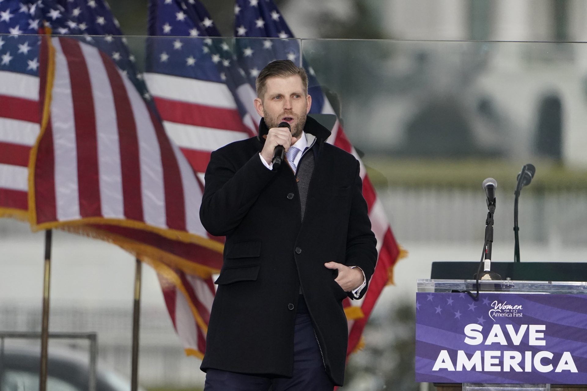 Eric Trump speaks Wednesday, Jan. 6, 2021, in Washington, at a rally in support of President Donald Trump called the "Save America Rally."
