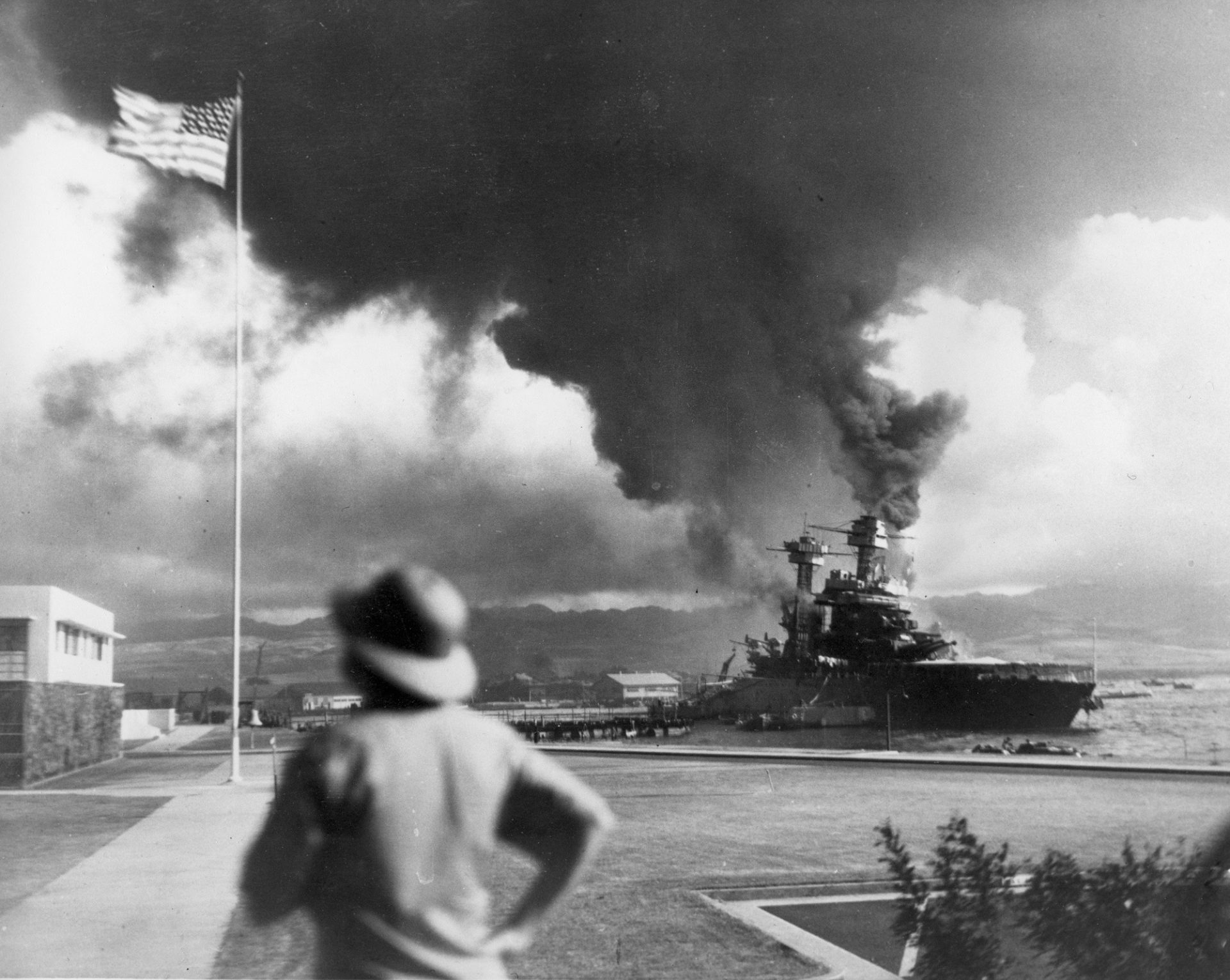 American ships burn during the Japanese attack on Pearl Harbor, Hawaii, in this Dec. 7, 1941 file photo. 