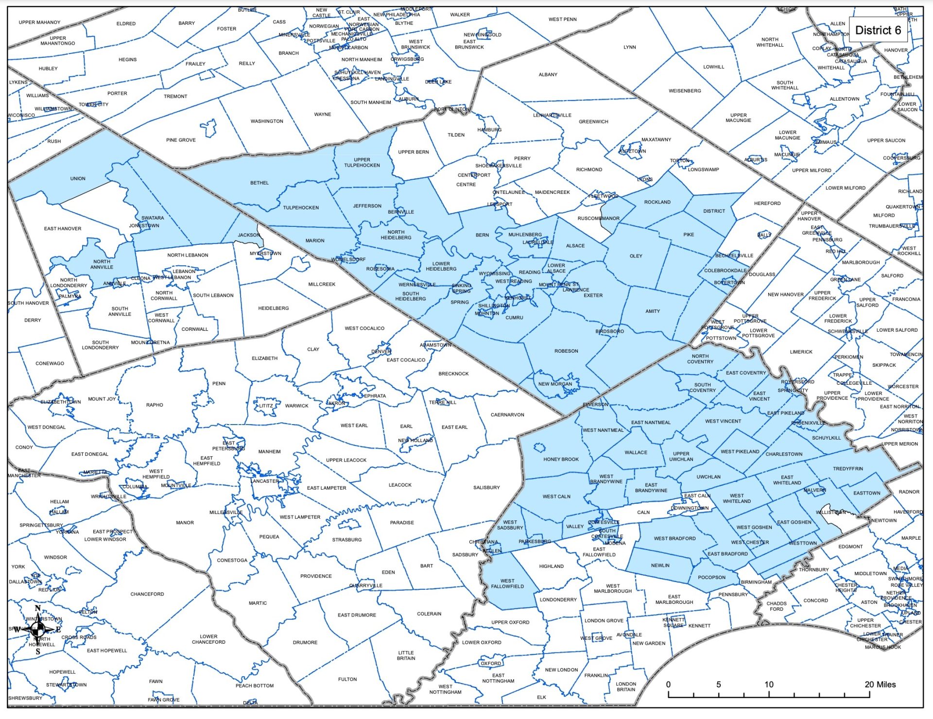 Proposed District 5 shows the consequence of prioritizing equal population and minimizing splits. The district is not compact and stretches across several counties.