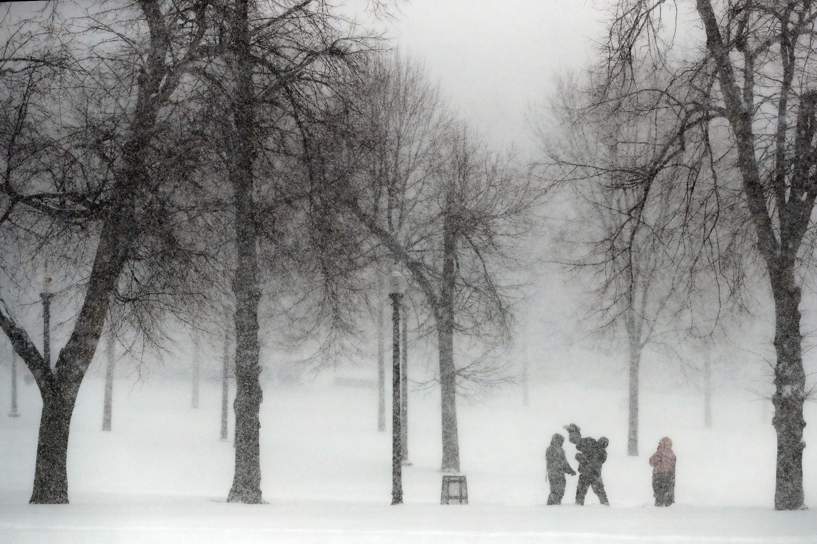 Snow falls on Boston Common, Saturday, Jan. 29, 2022, in Boston. Forecasters watched closely for new snowfall records, especially in Boston, where the heaviest snow was expected late Saturday. (AP Photo/Michael Dwyer)
