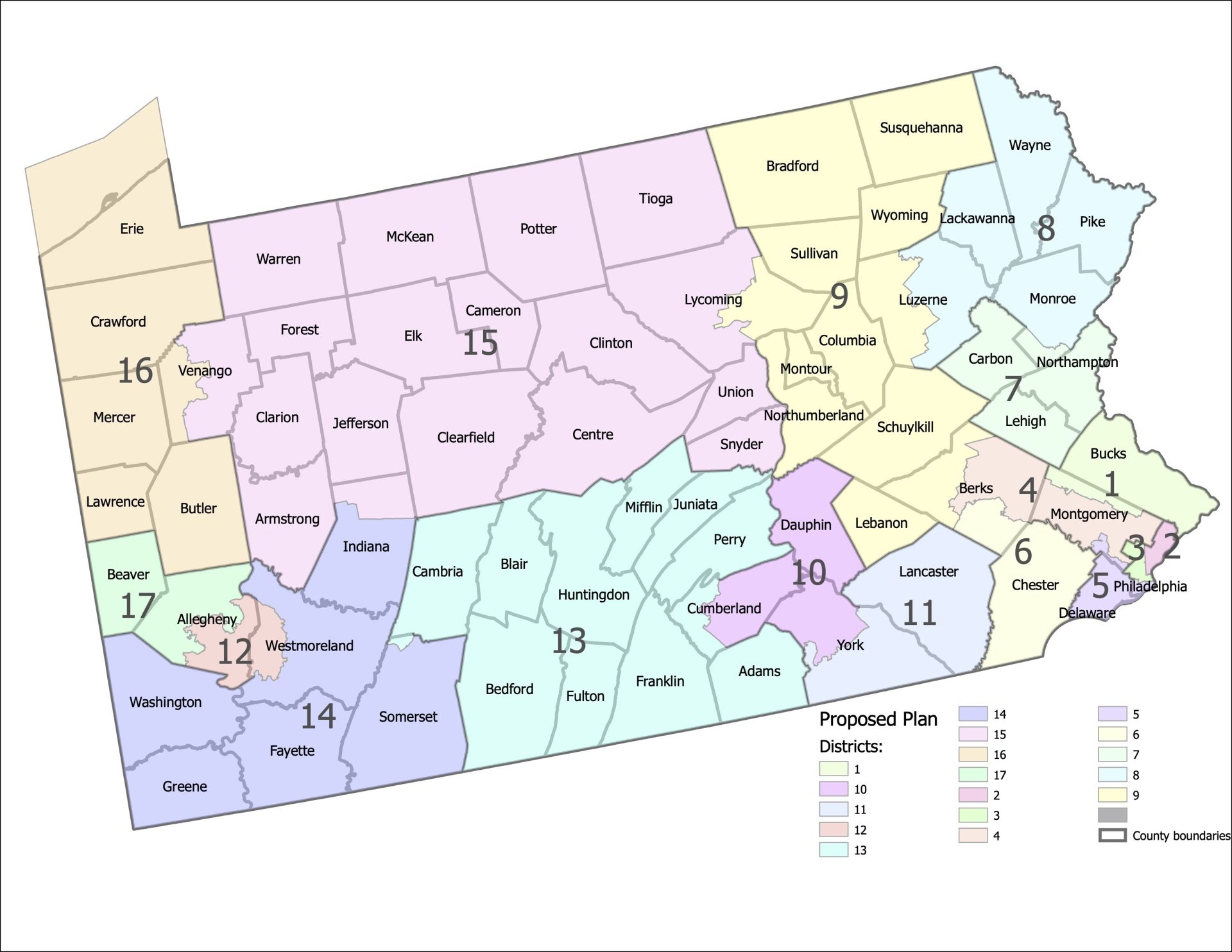 Shown is a new map of congressional districts provided by the Supreme Court Of Pennsylvania on Wednesday, Feb. 23, 2022.