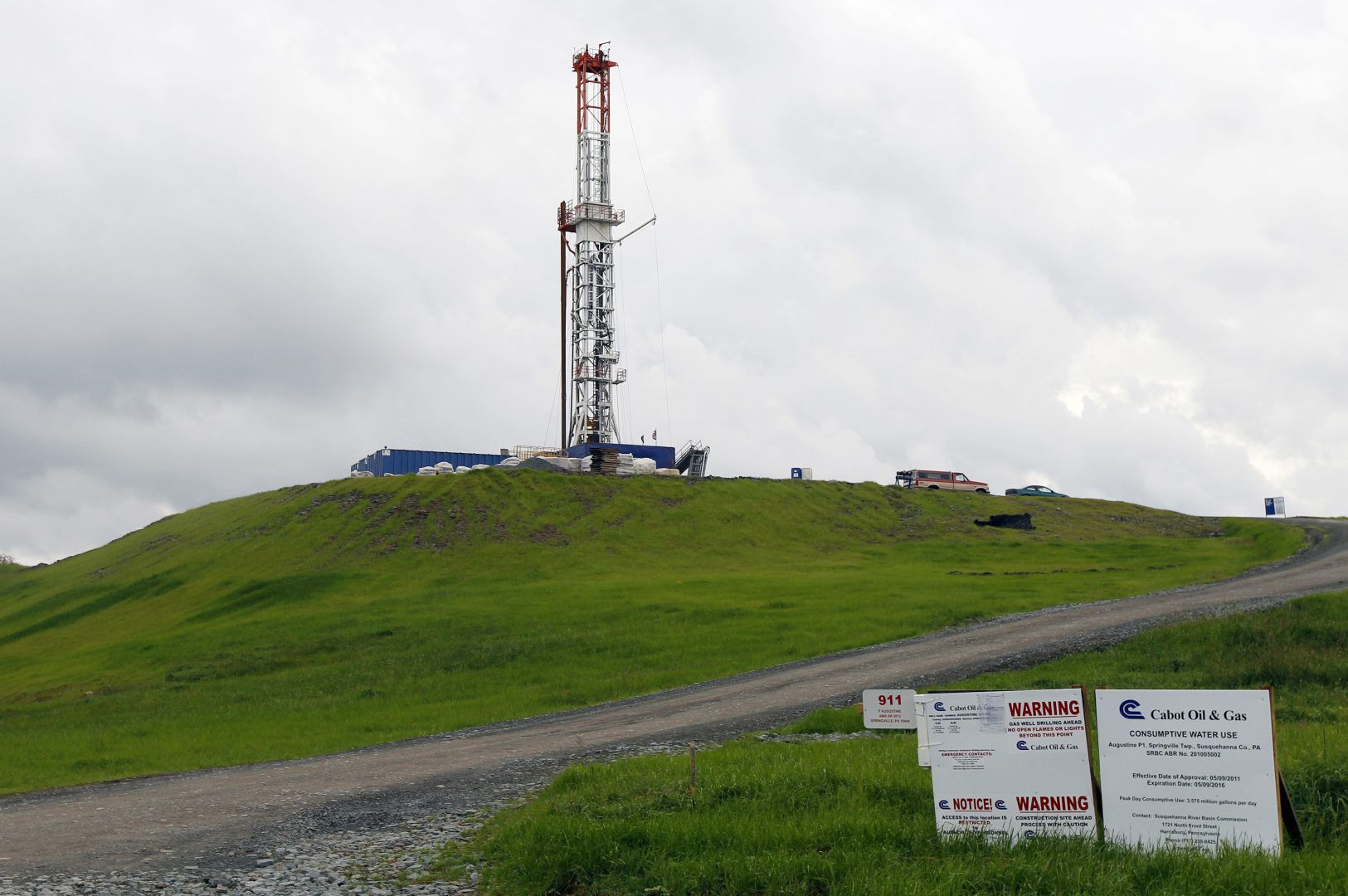  In this file photo from Oct. 14, 2011, a drilling rig is seen in Springville, Pa. 