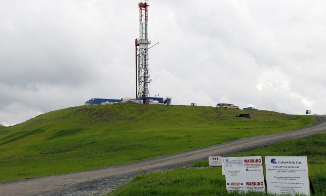  In this file photo from Oct. 14, 2011, a drilling rig is seen in Springville, Pa. 