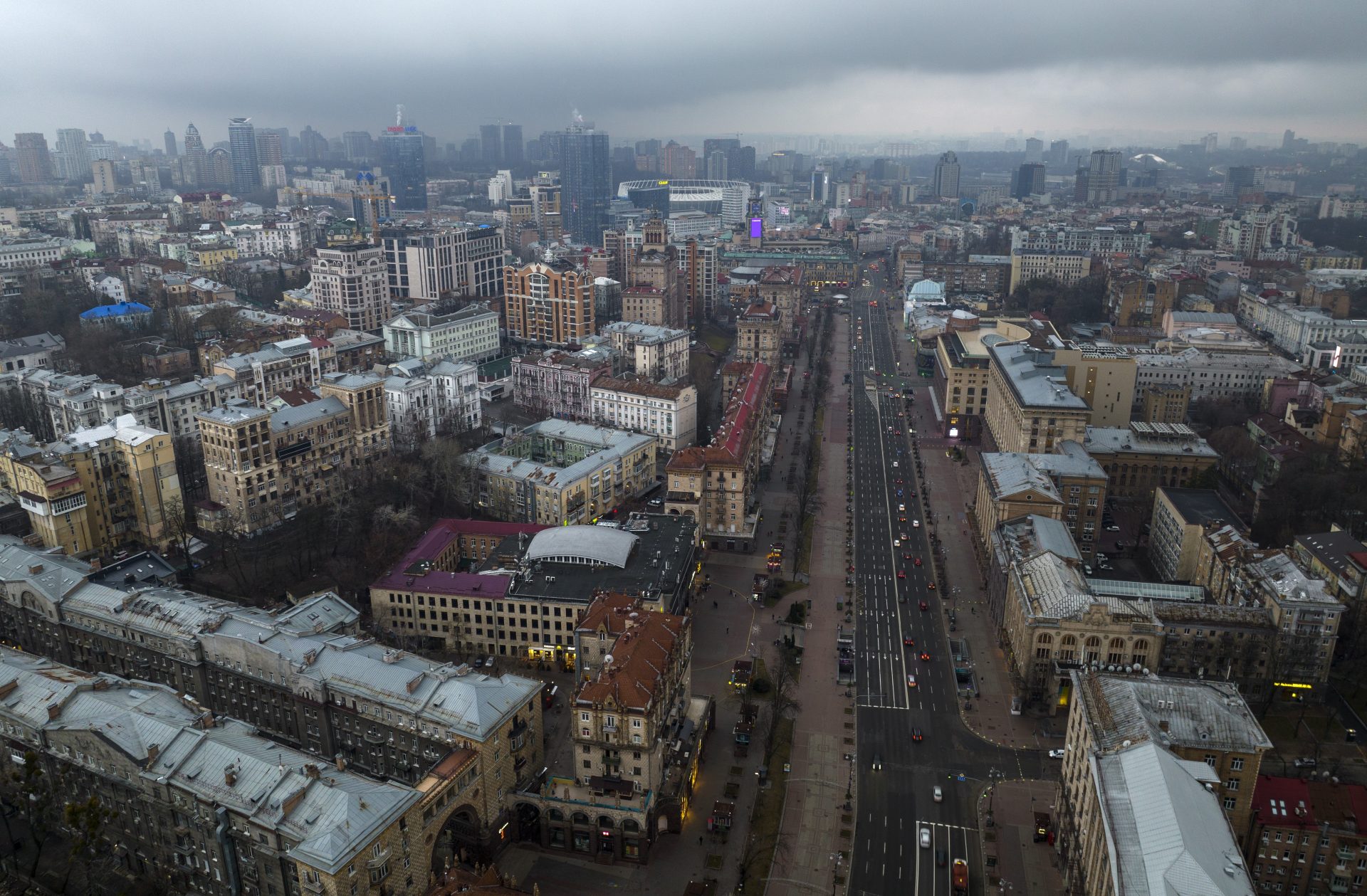 This photo shows a view of the city of Kyiv, Ukraine, Thursday, Feb. 24, 2022.