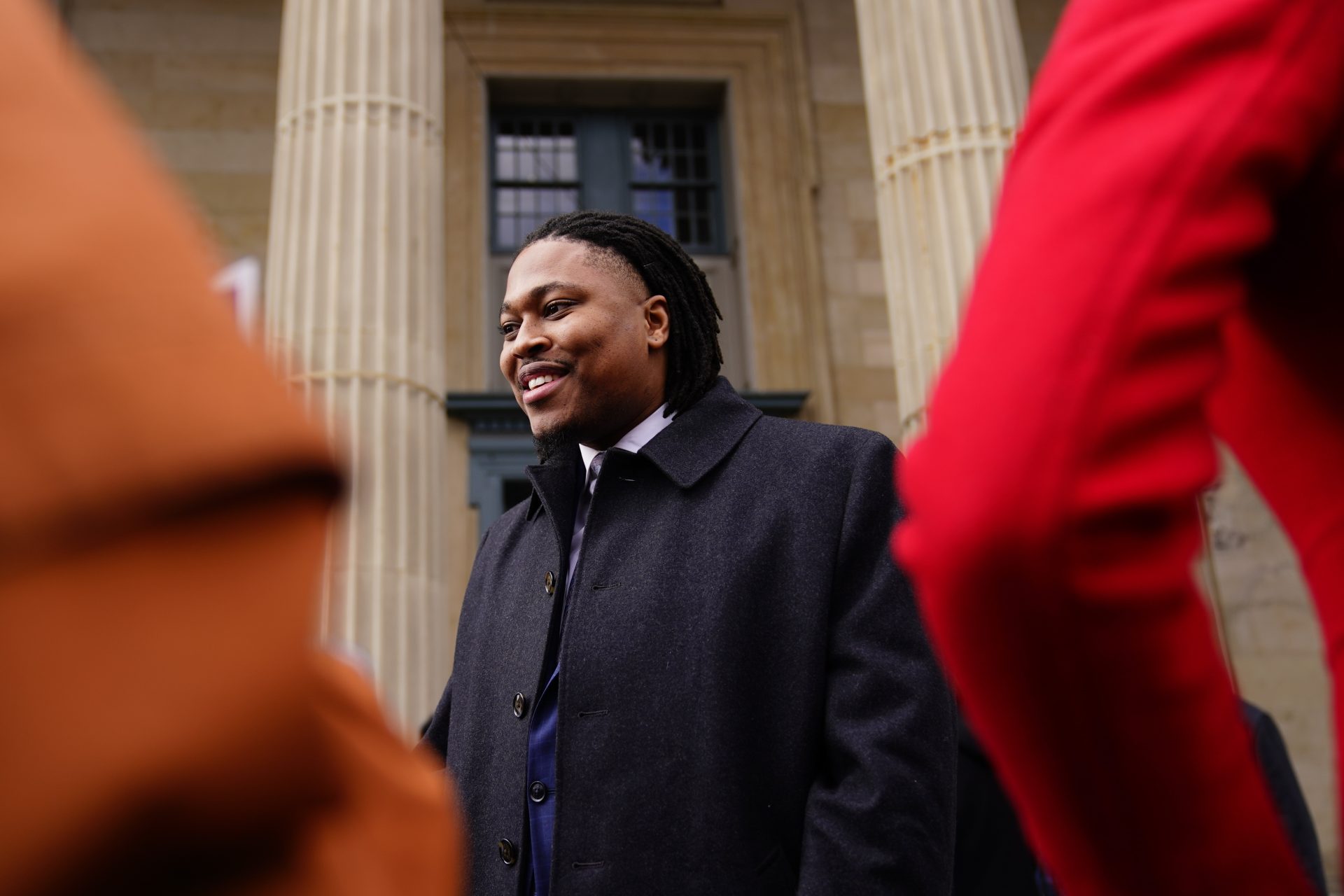 U.S. Senate candidate state Rep. Malcolm Kenyatta, D-Philadelphia meets with Chester County officials and supporters at a campaign event in West Chester, Pa., Friday, Feb. 18, 2022.