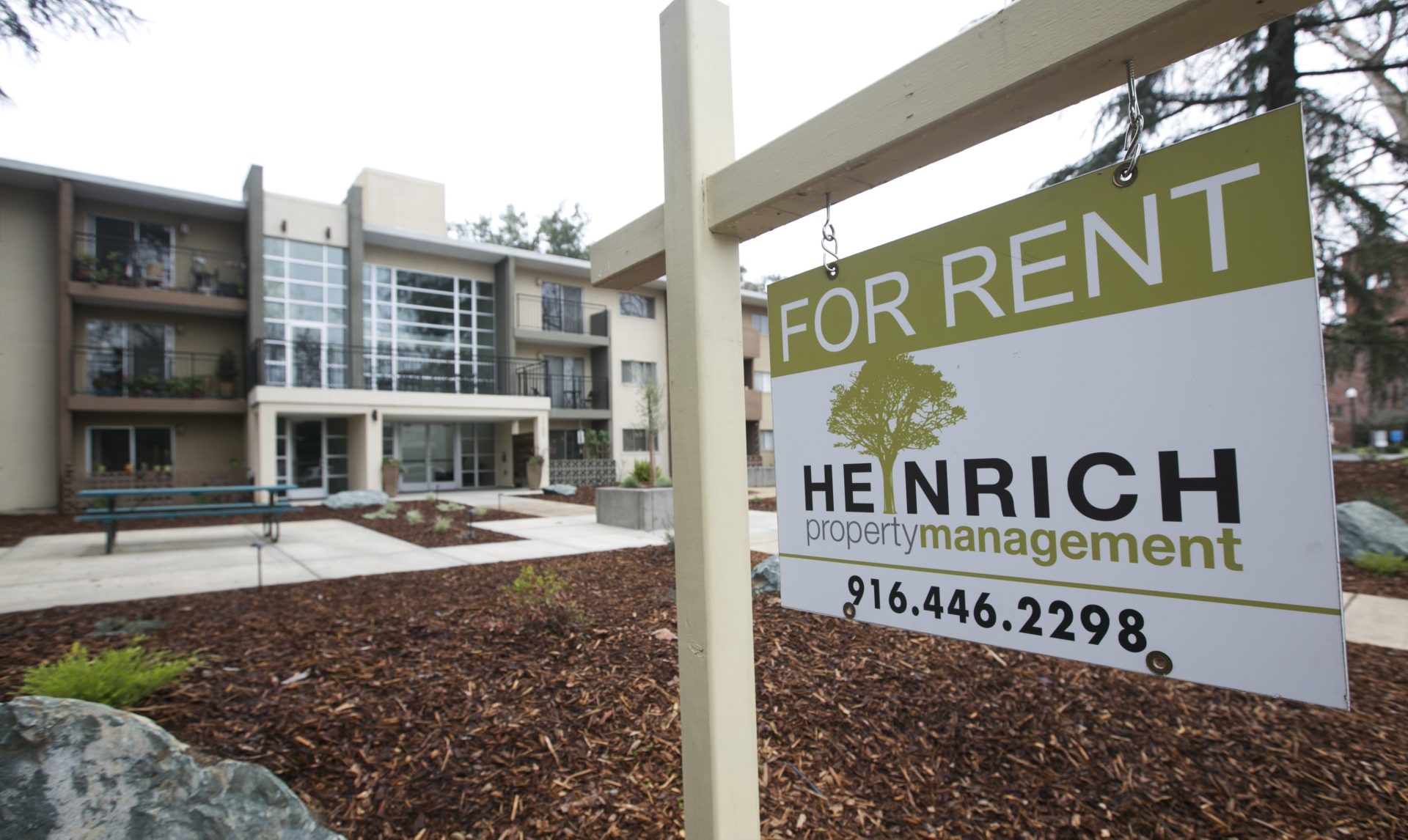 In this Jan. 8, 2018, file photo "For Rent" sign is posted outside an apartment building in Sacramento, Calif.